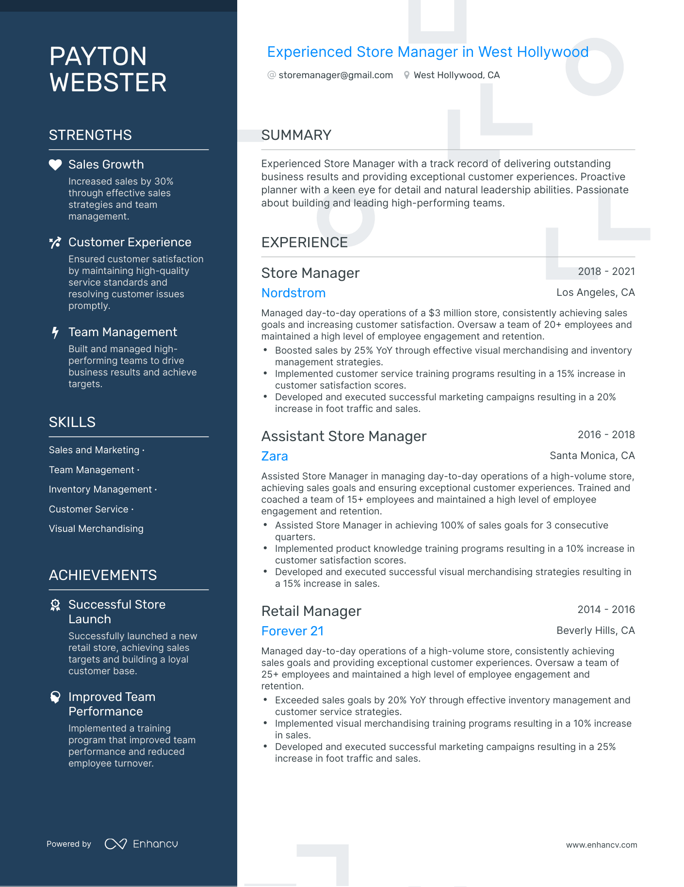 Polished Store Manager Retail Resume Template