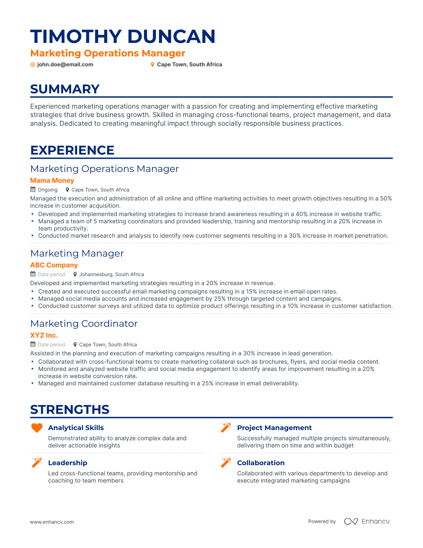 Classic Marketing Operations Manager Resume Template