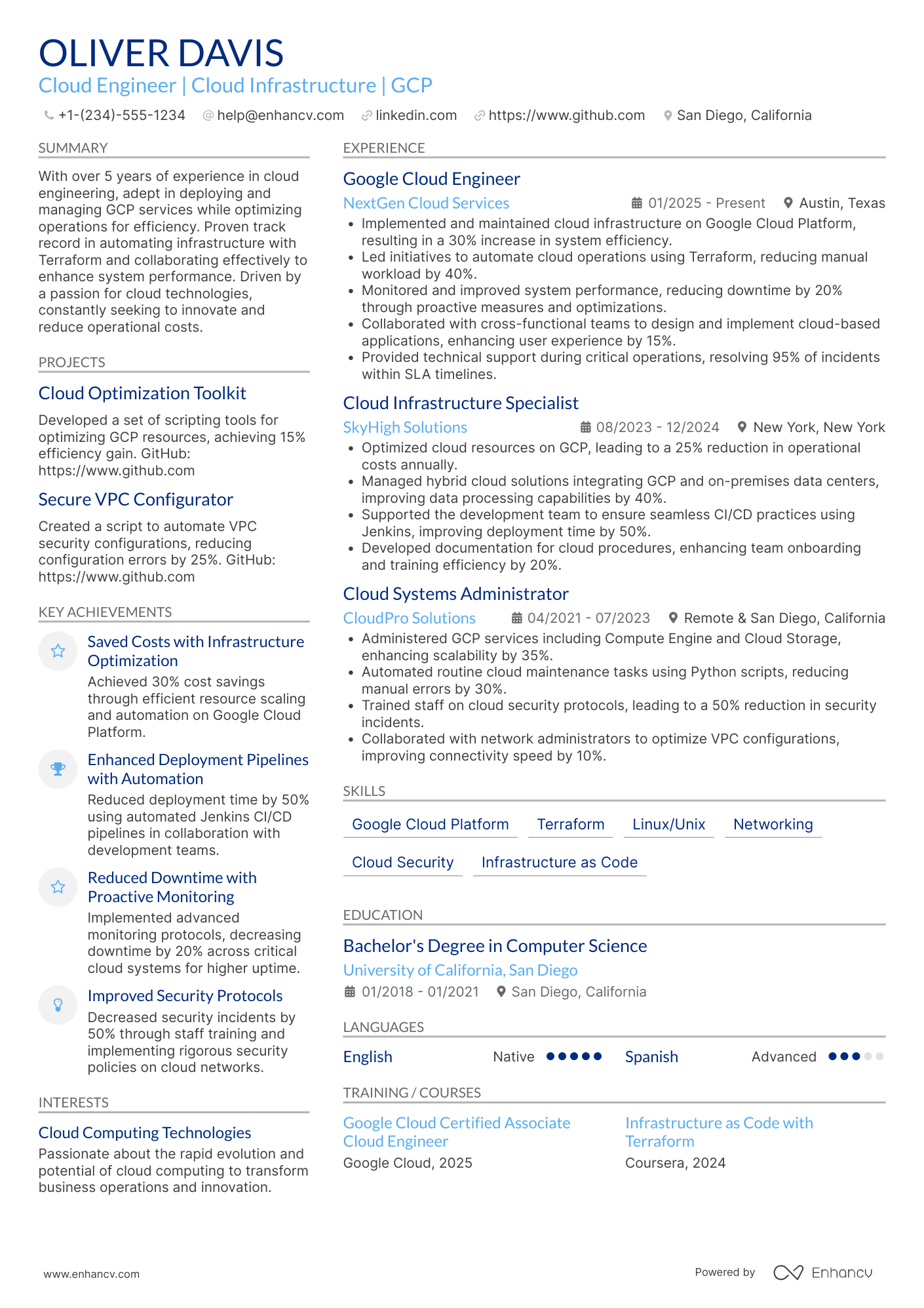 A resume example of a Google Cloud Certified Associate Cloud Engineer