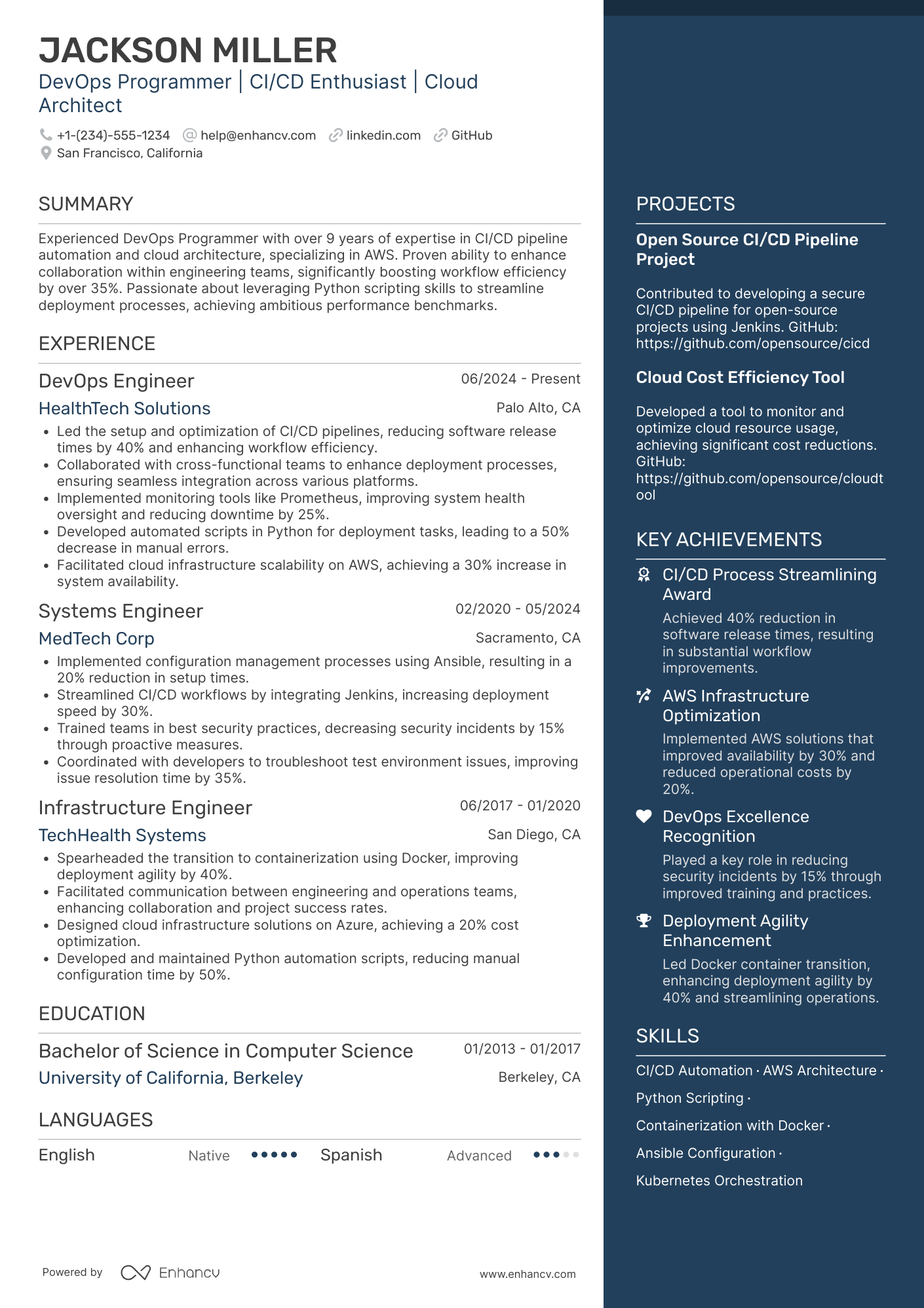 A resume example of a DevOps Programmer