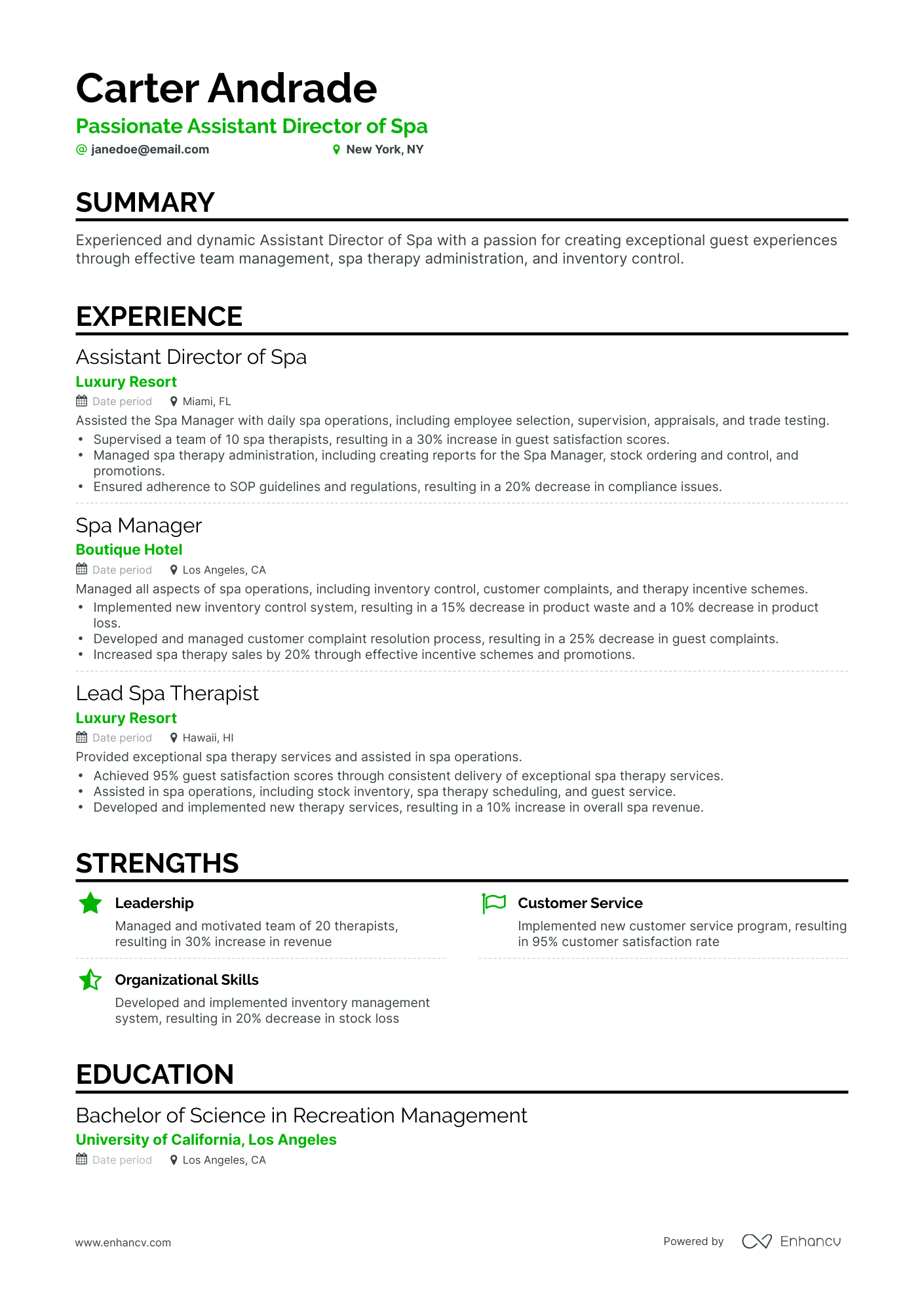 Classic Spa Director Resume Template