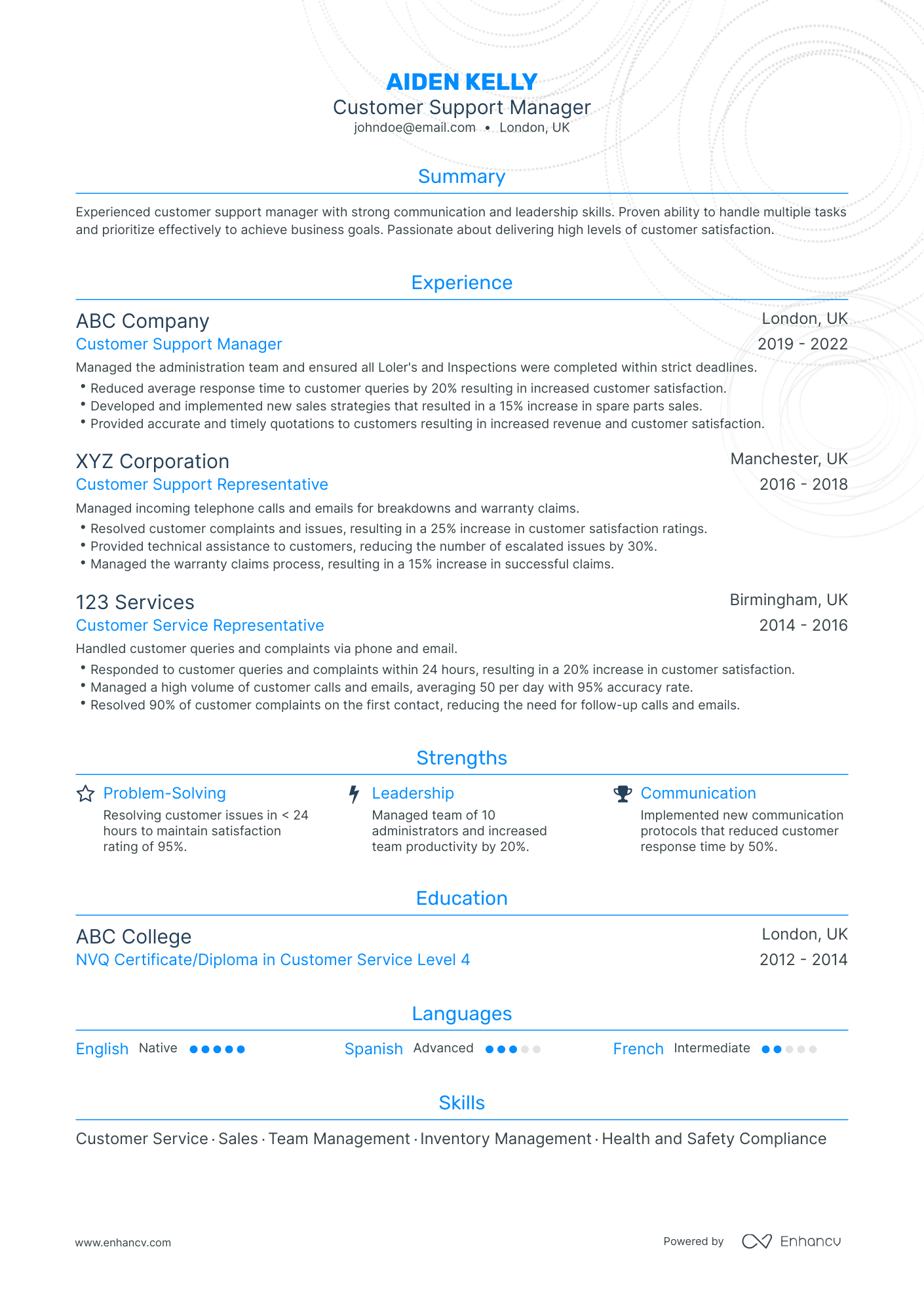 Traditional Customer Support Manager Resume Template