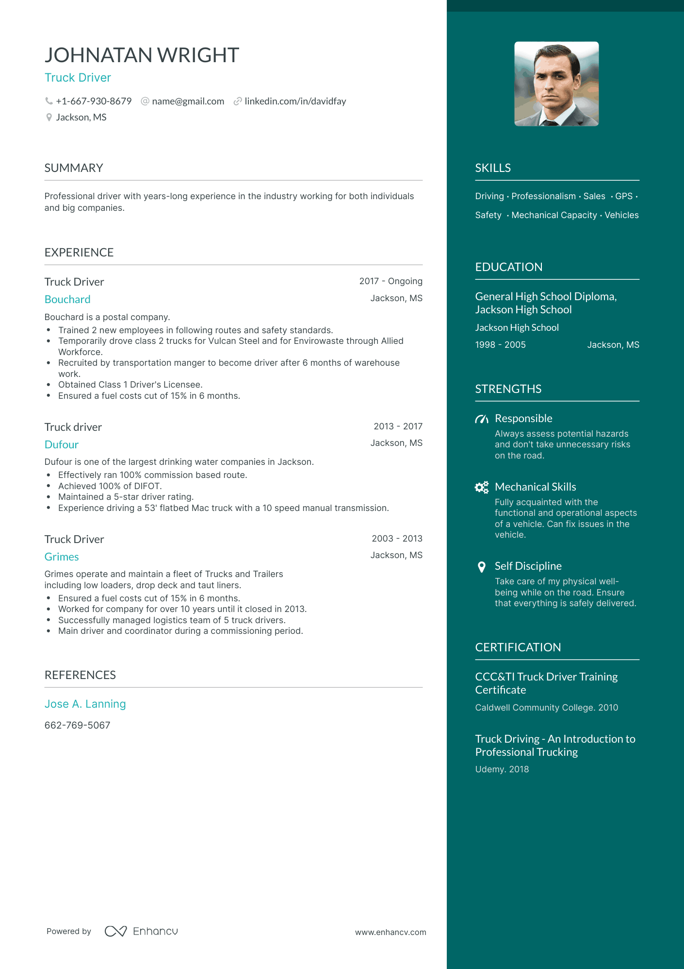 One Page Truck Driver Resume Template