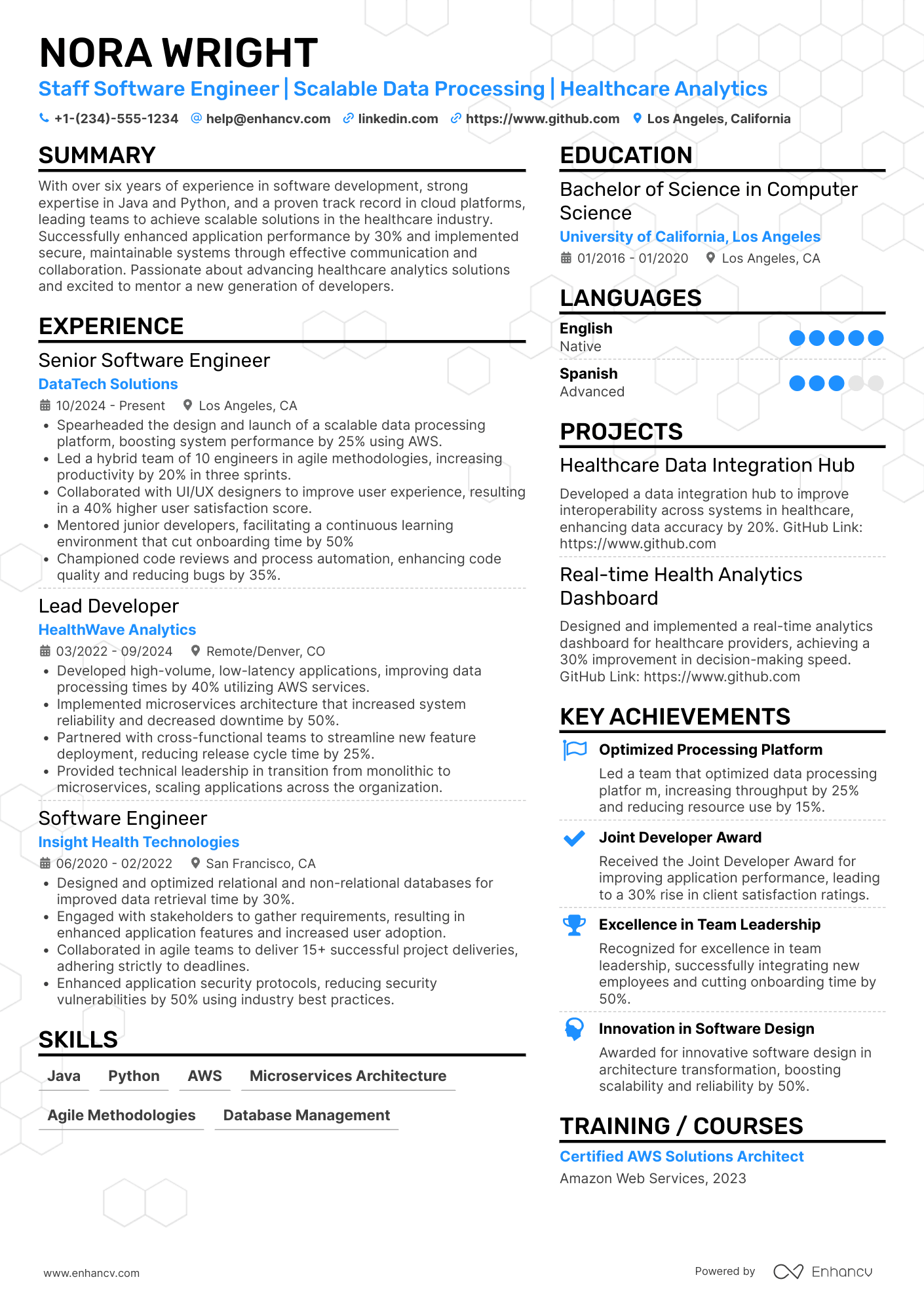 A resume example of a Staff Software Engineer