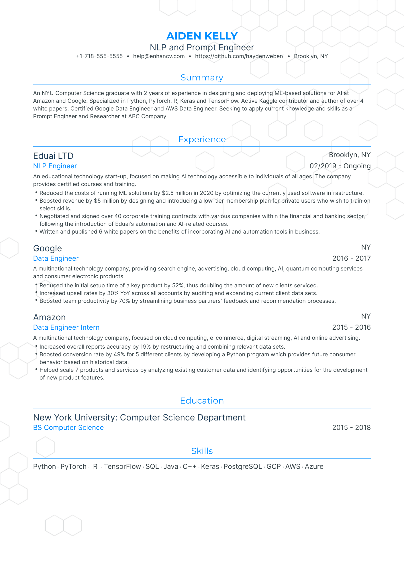 Traditional Prompt Engineer Resume Template
