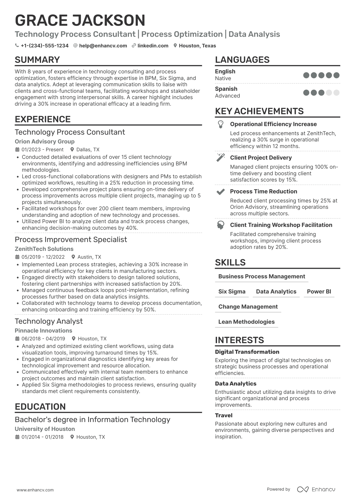 A resume example of a Technology Process Consultant