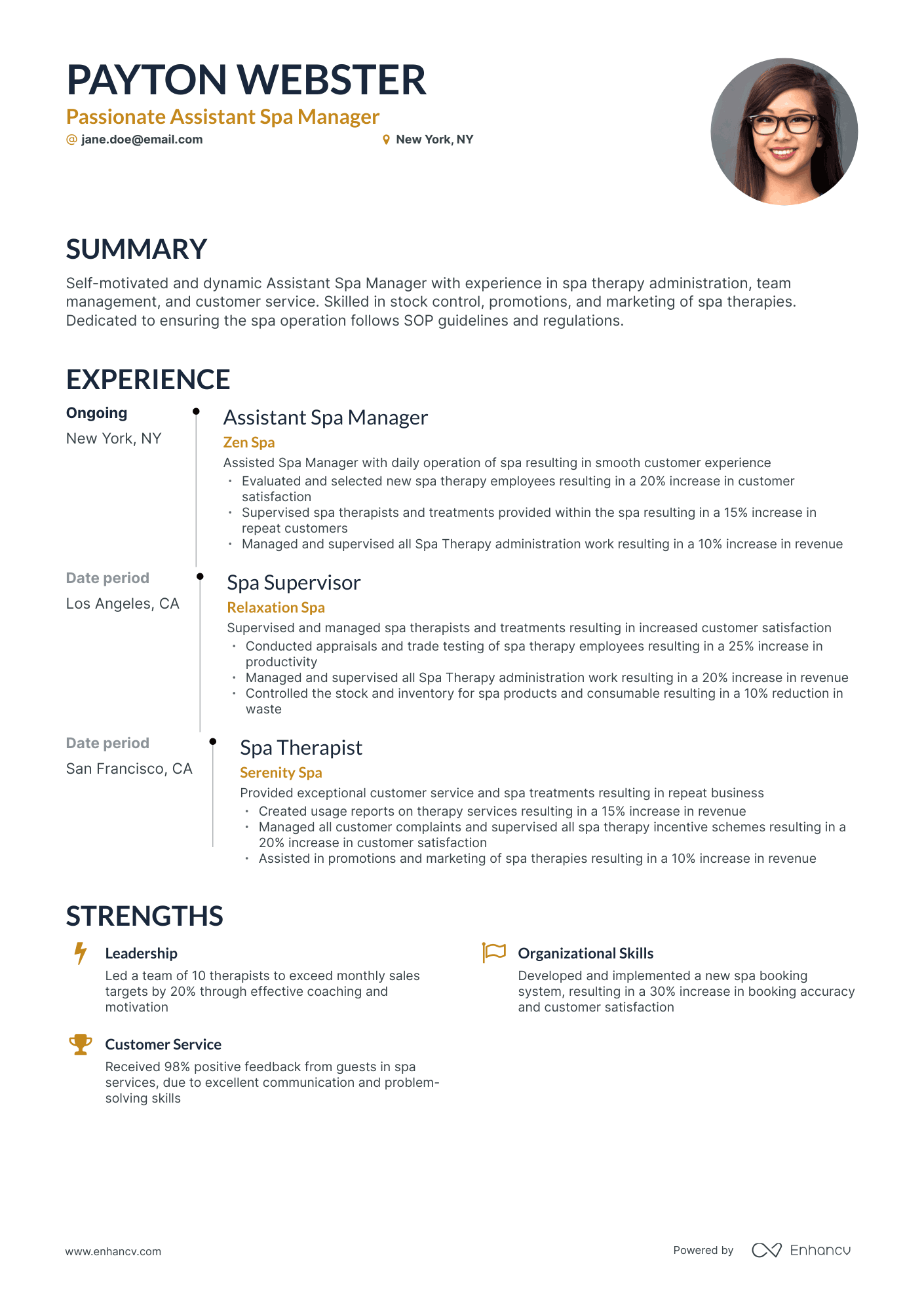 Timeline Assistant Spa Manager Resume Template