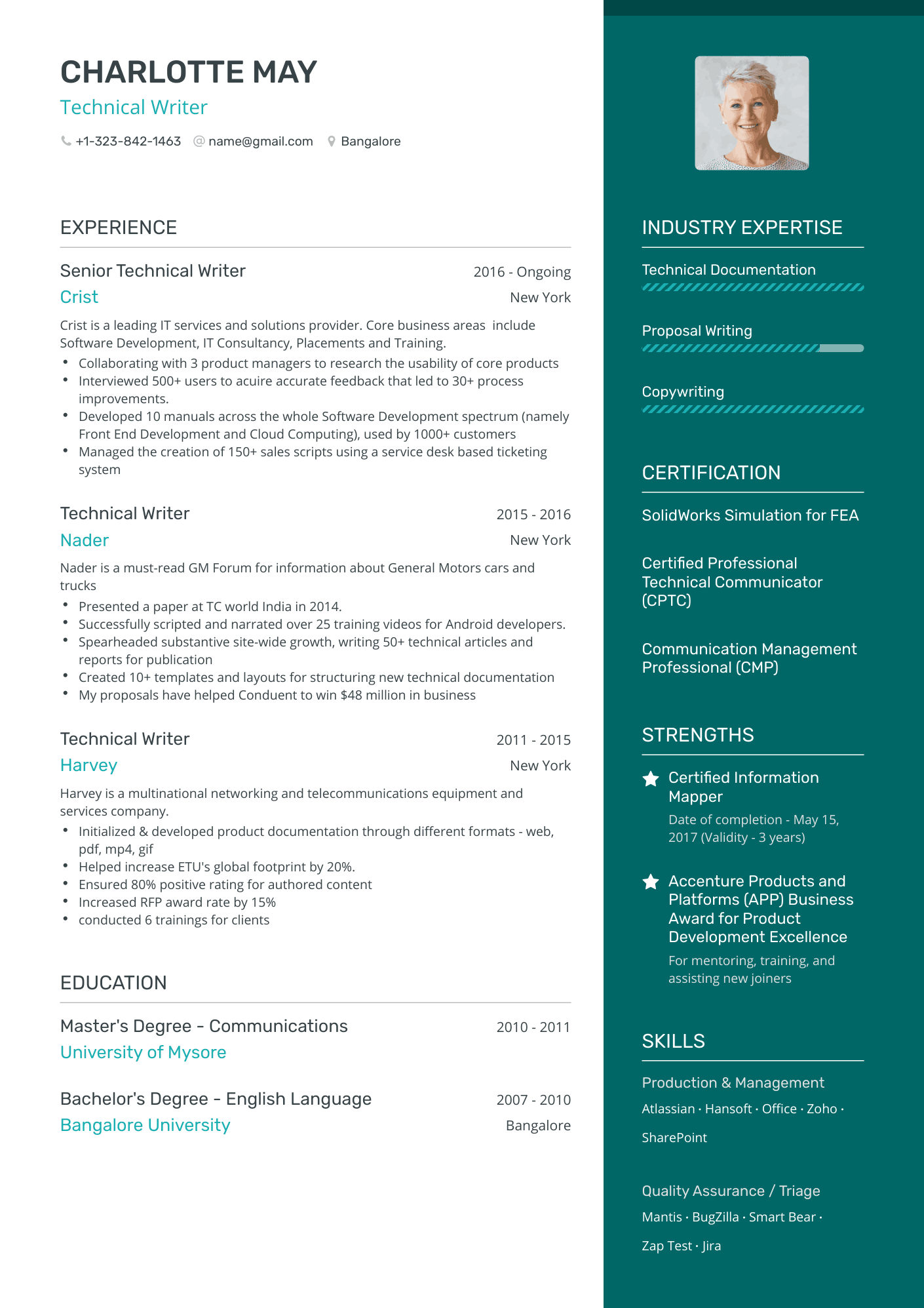 One Page Technical Writer Resume Template