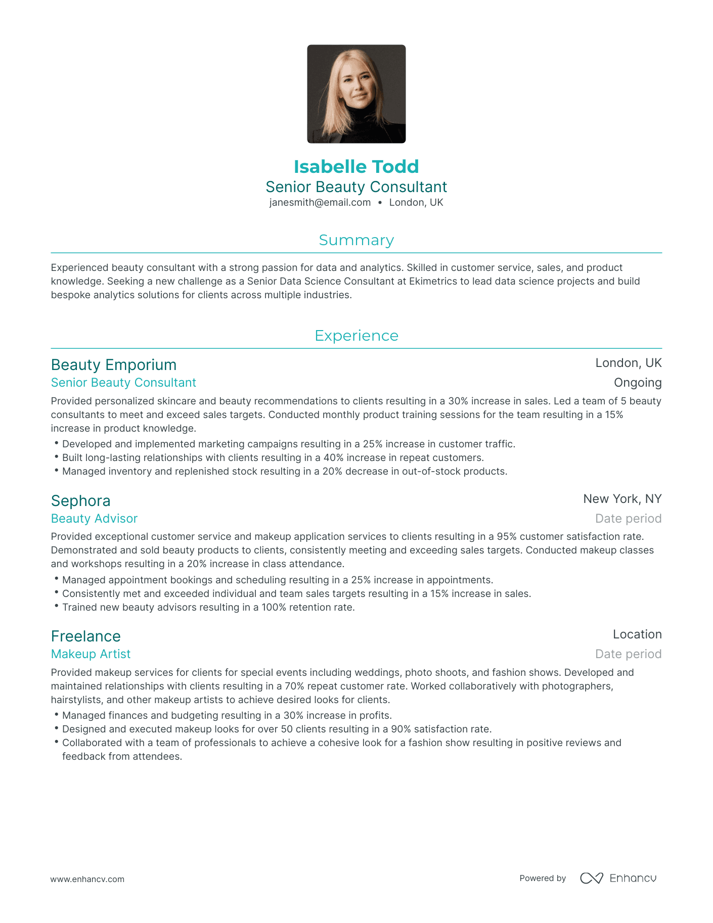 Traditional Beauty Consultant Resume Template