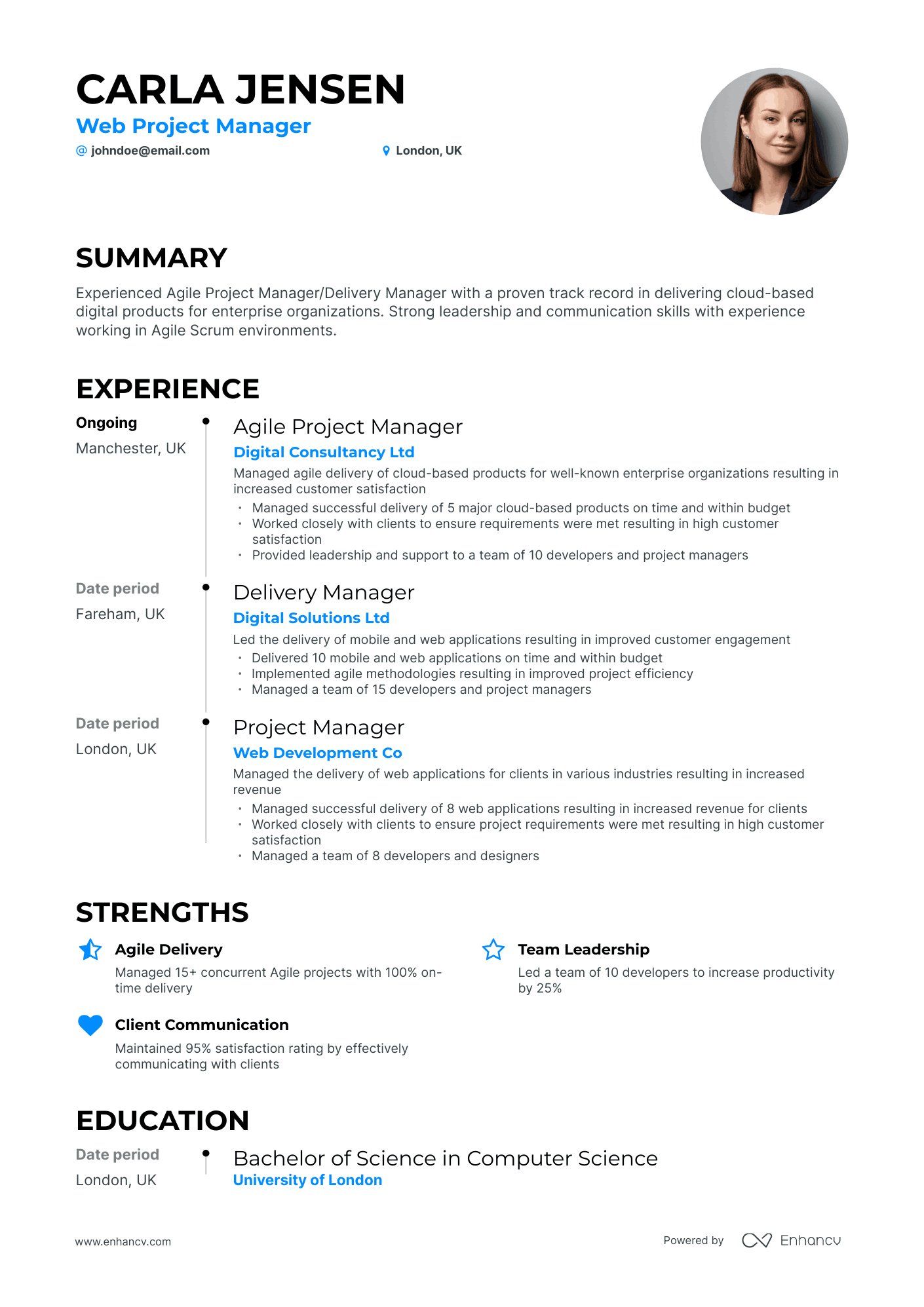 Timeline Web Project Manager Resume Template