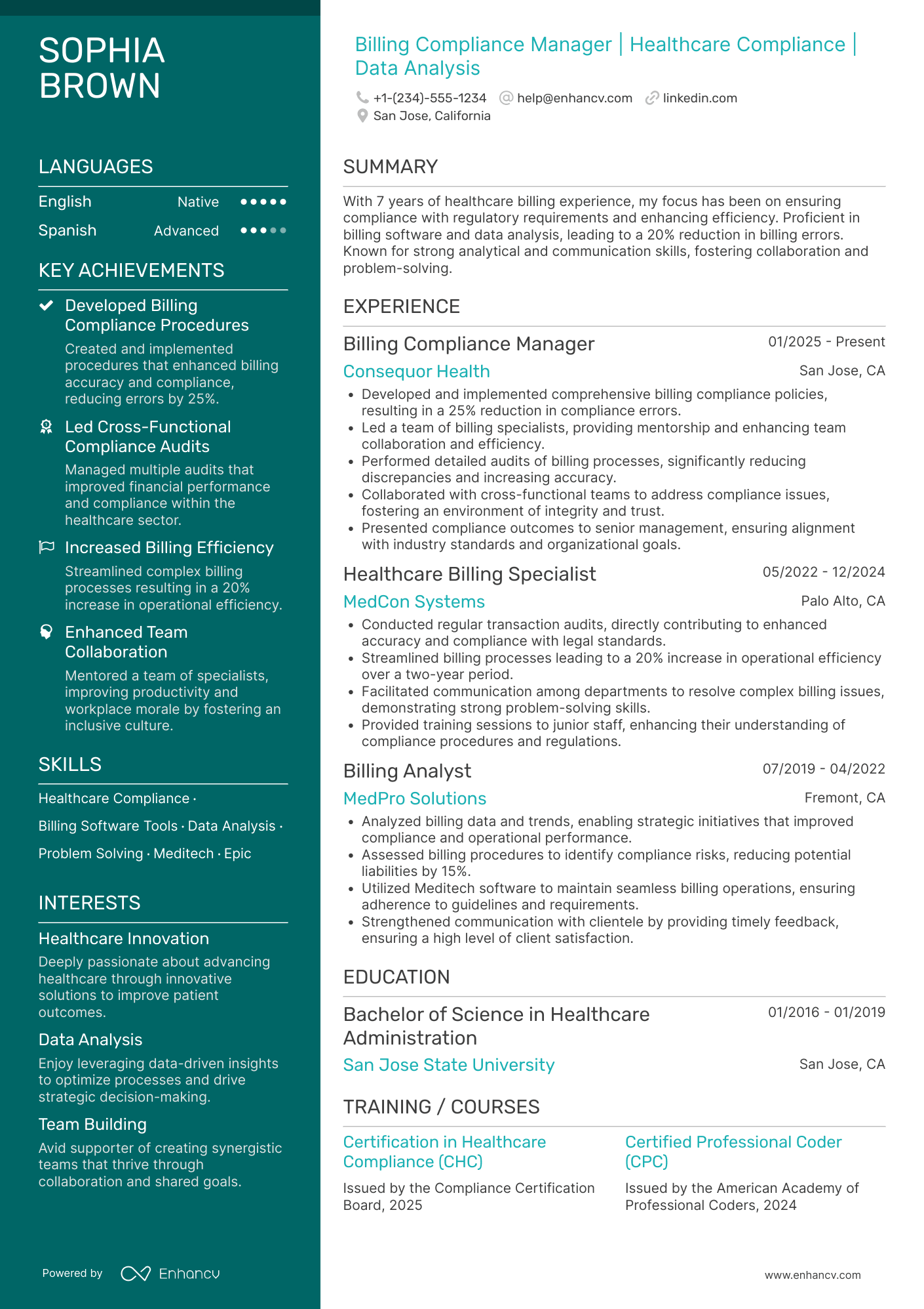 A resume example of a Billing Compliance Manager