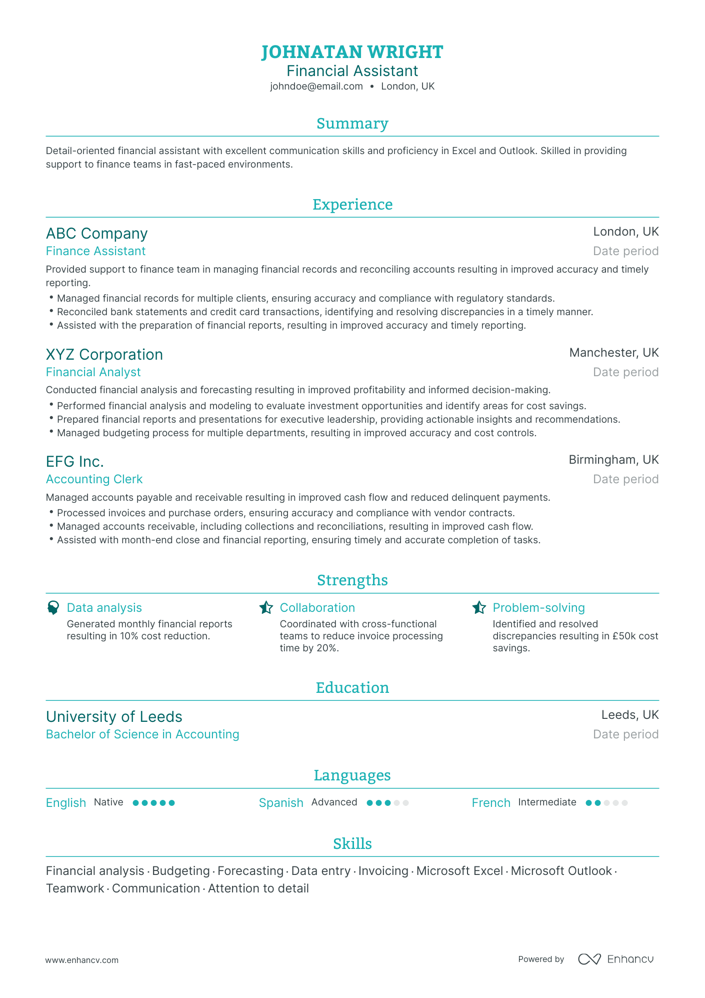 Traditional Financial Assistant Resume Template