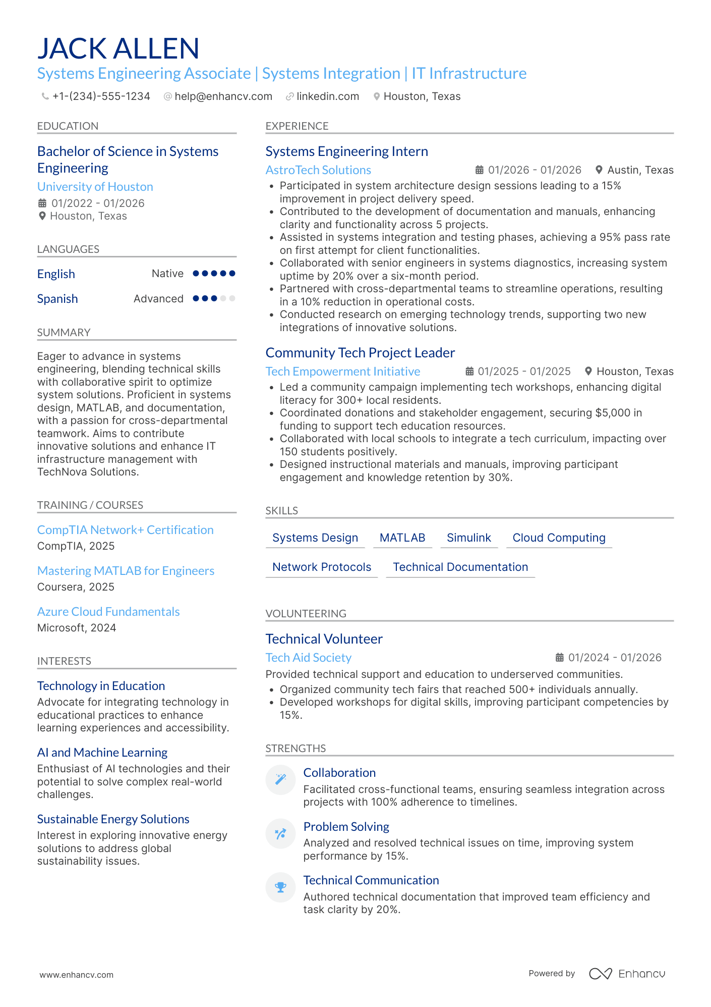 A resume example of a Entry Level Systems Engineering Associate