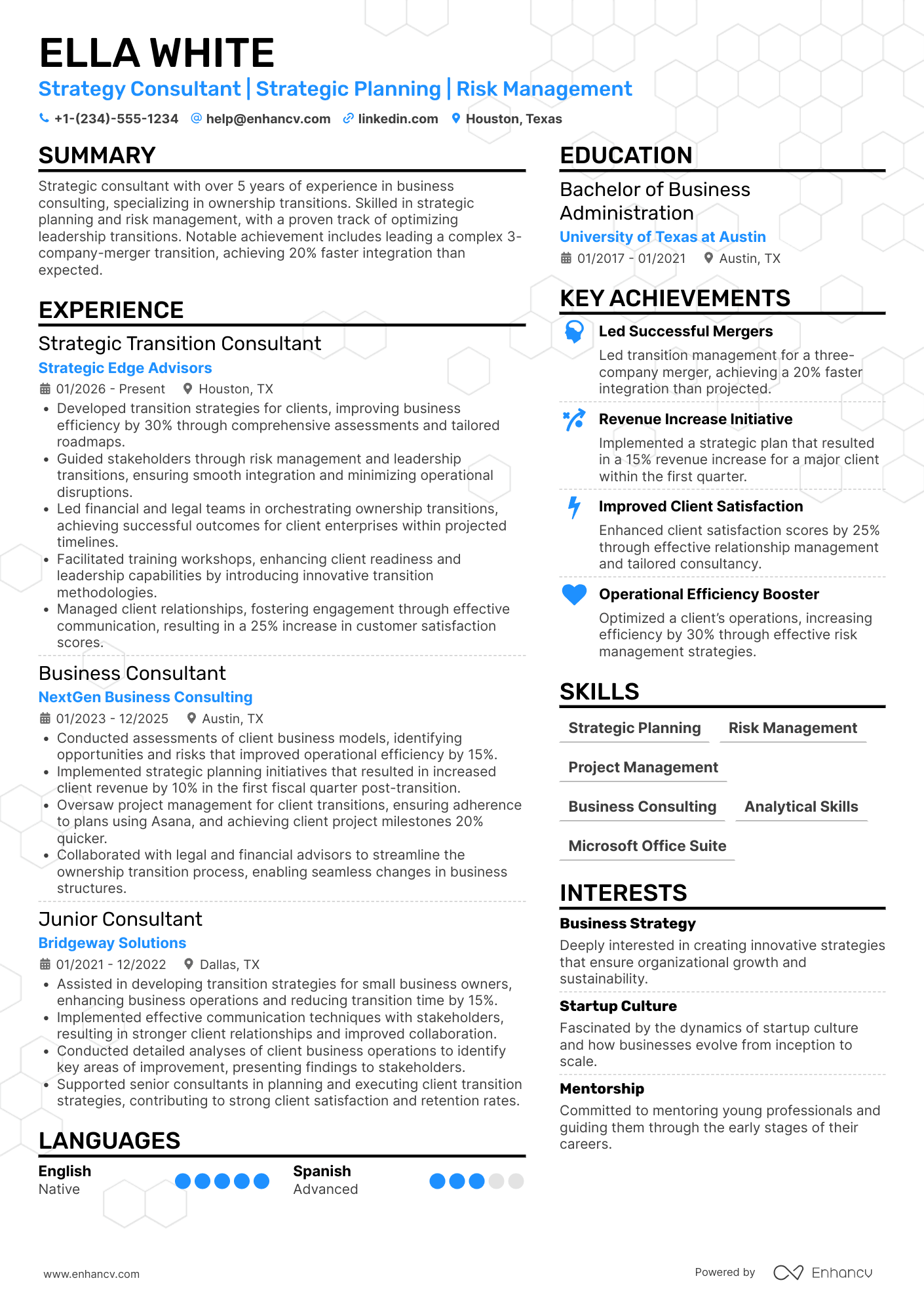 A resume example of a Transitioning Business Owner