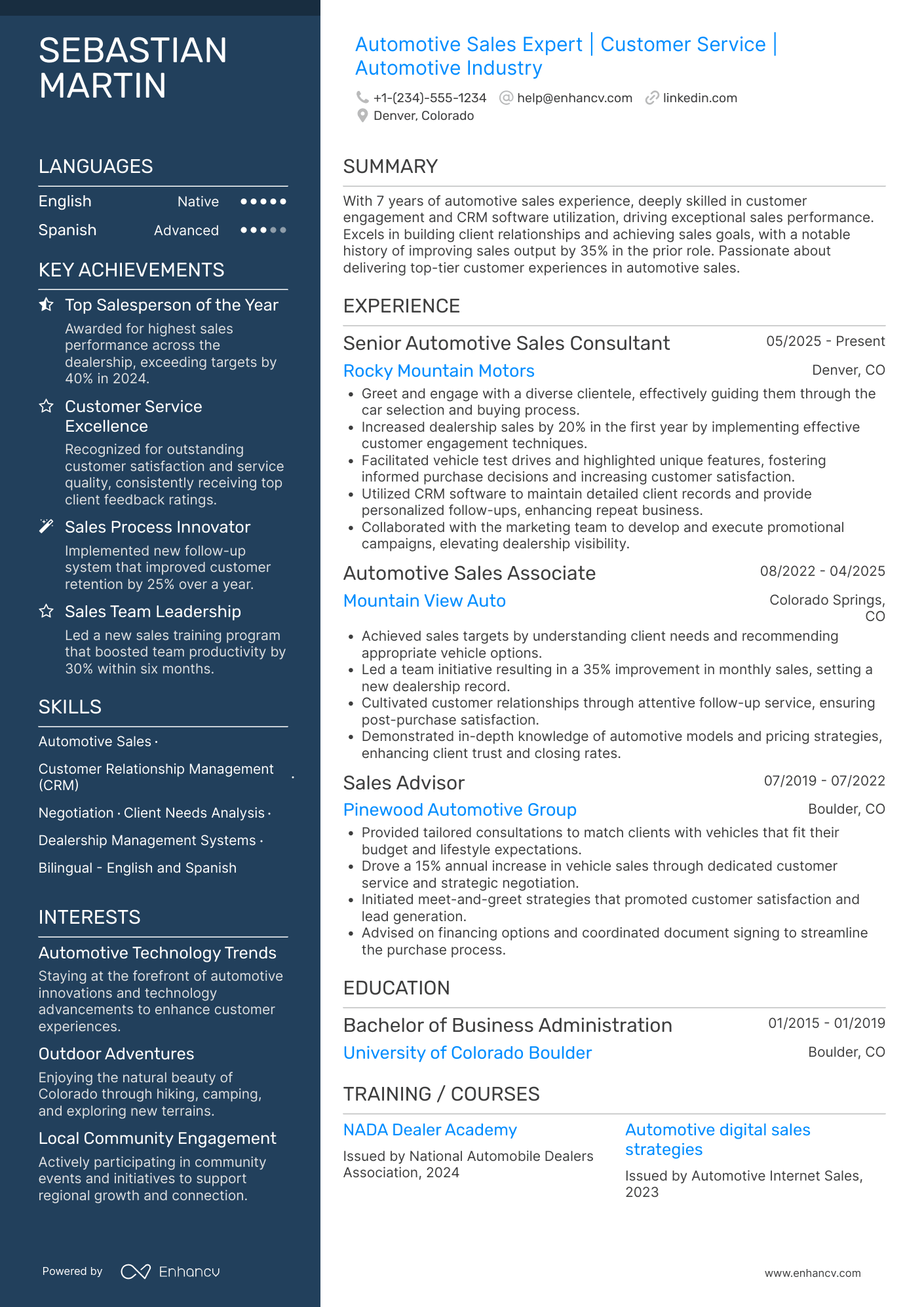 A resume example of a Automotive Sales Person