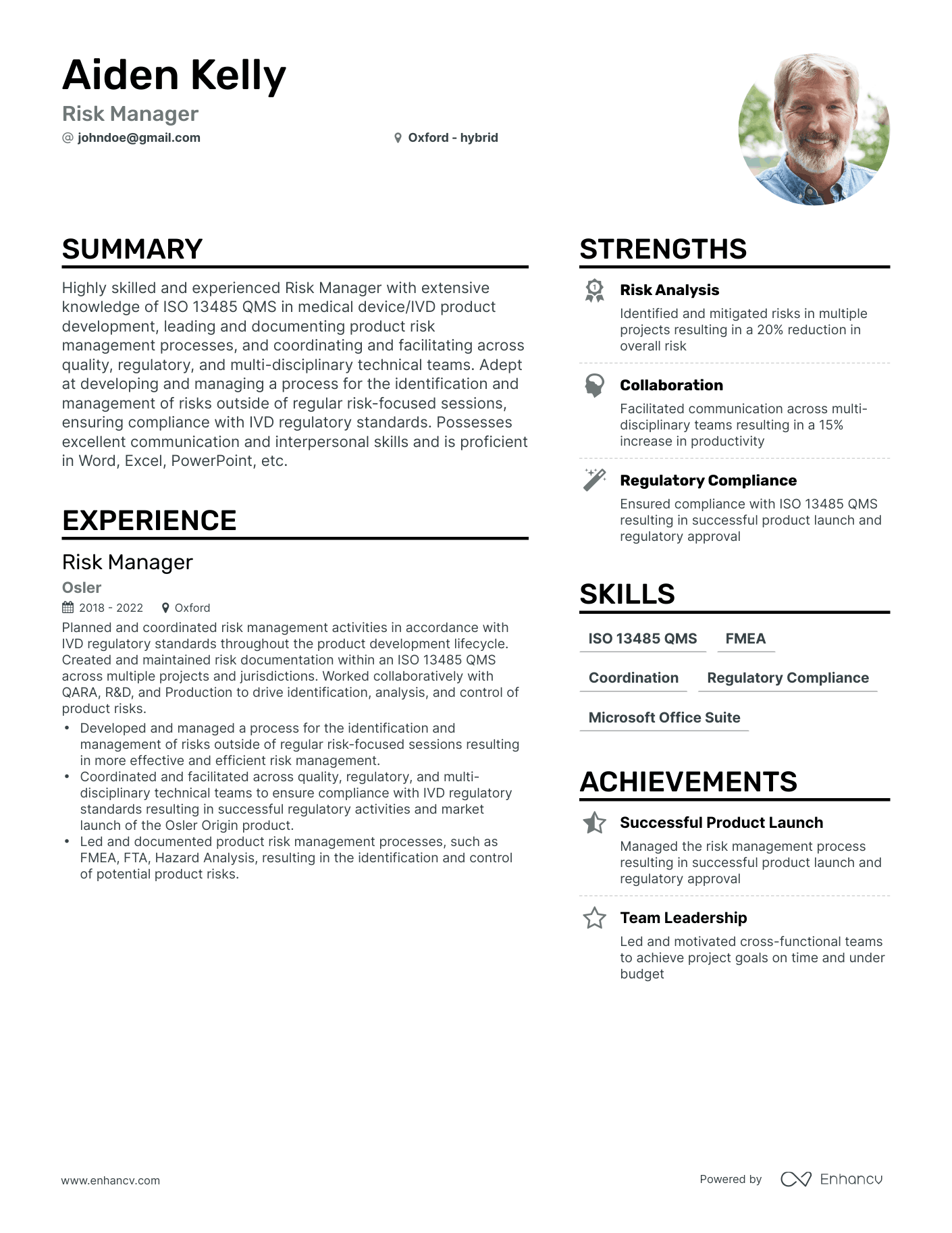 Simple Risk Manager Resume Template
