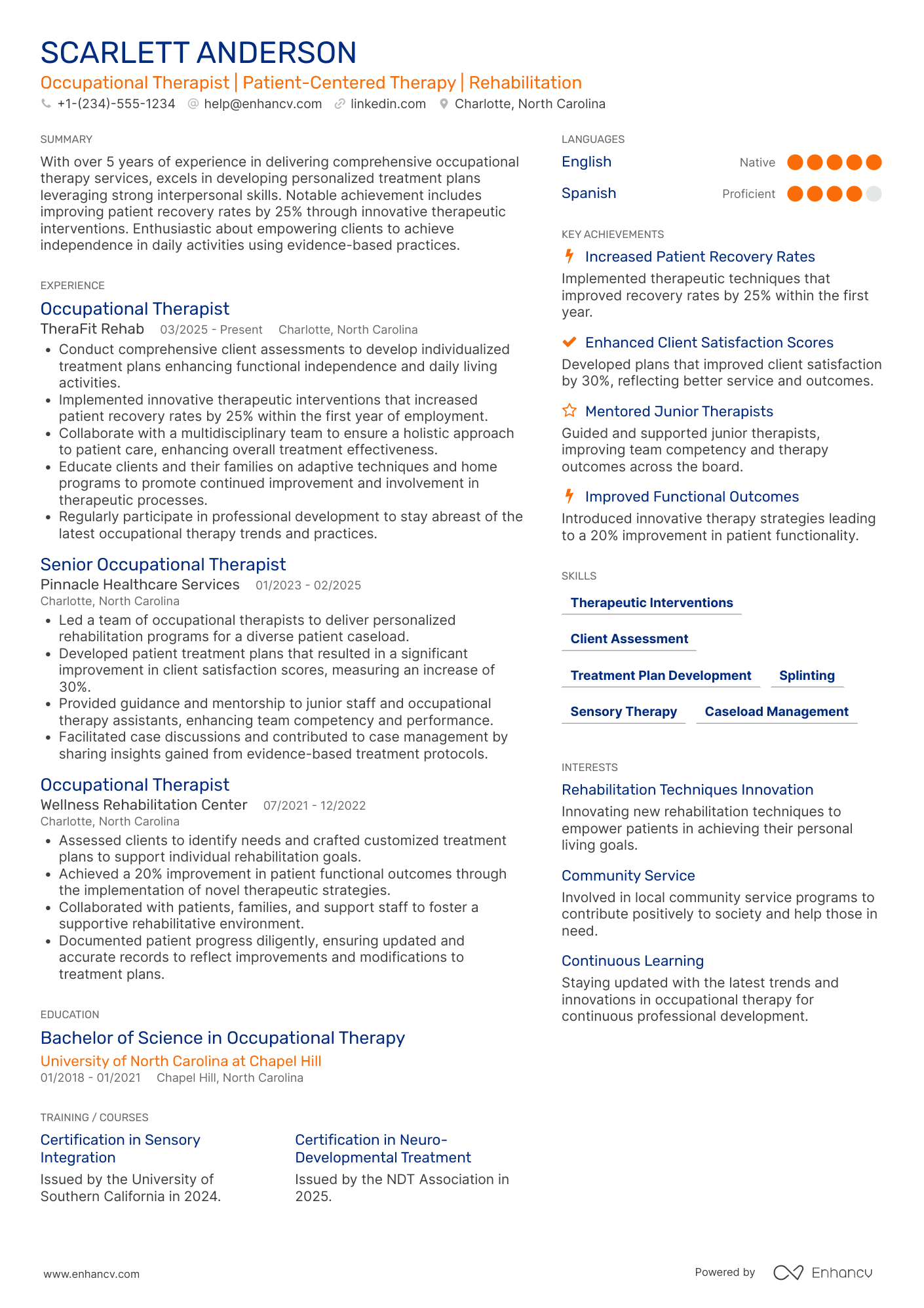 A resume example of a Occupational Therapist