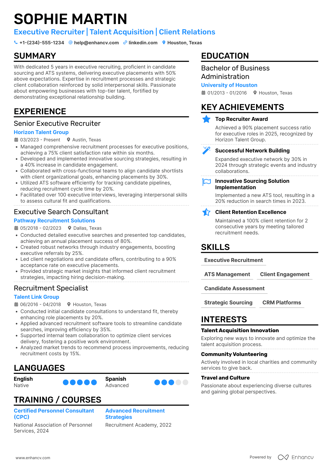 A resume example of a Executive Search Recruiter