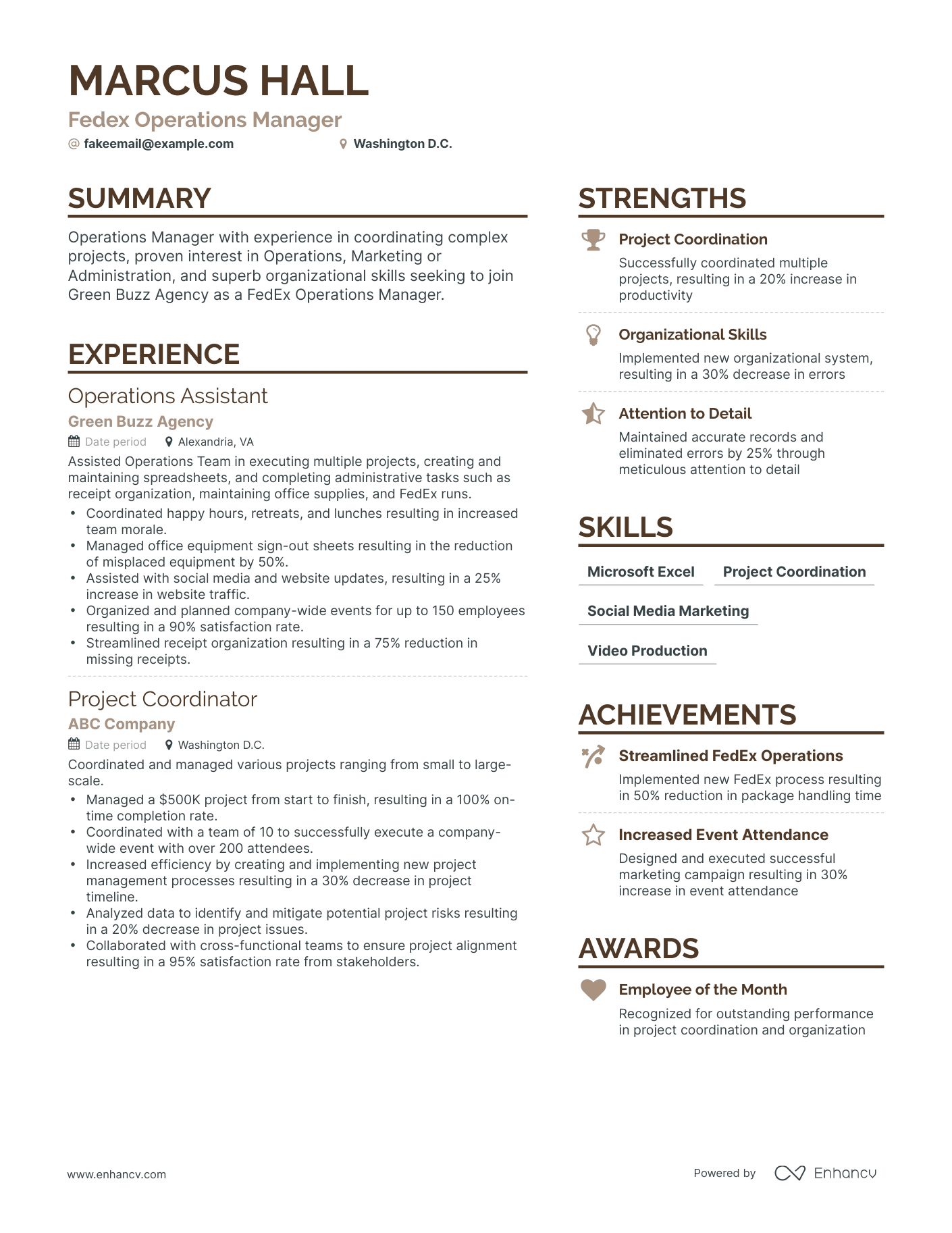 Simple Fedex Operations Manager Resume Template