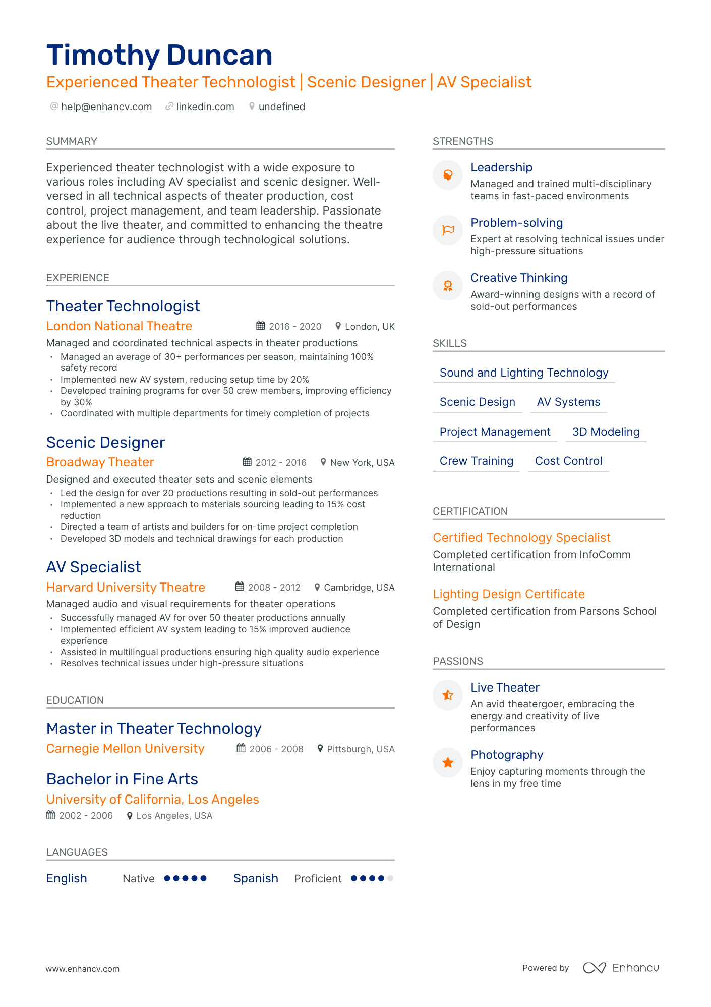 undefined Technical Theatre Resume Template