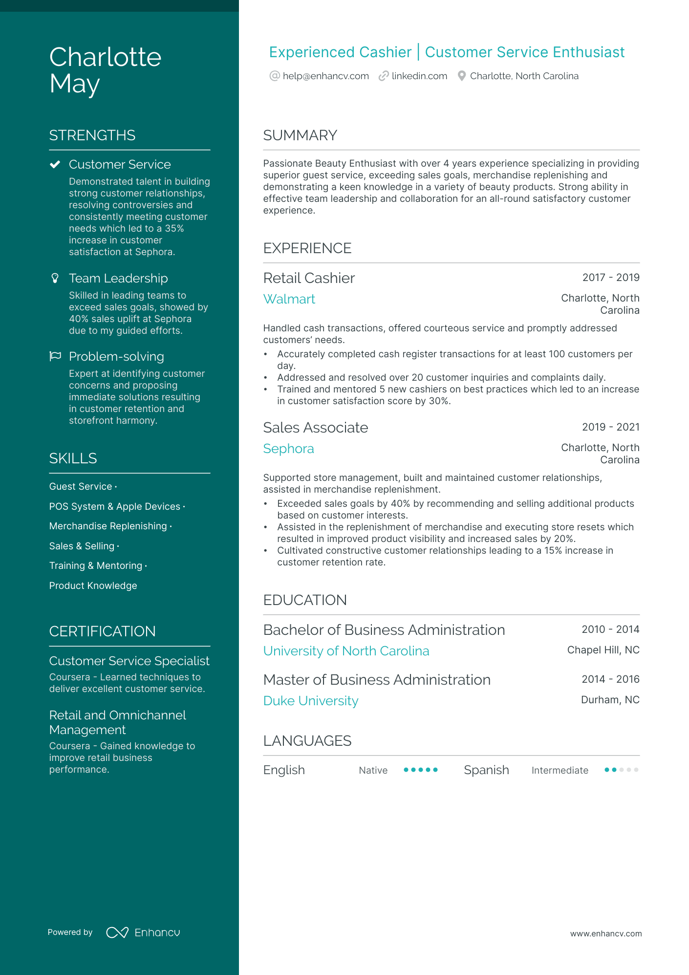 example resume for cashier skills