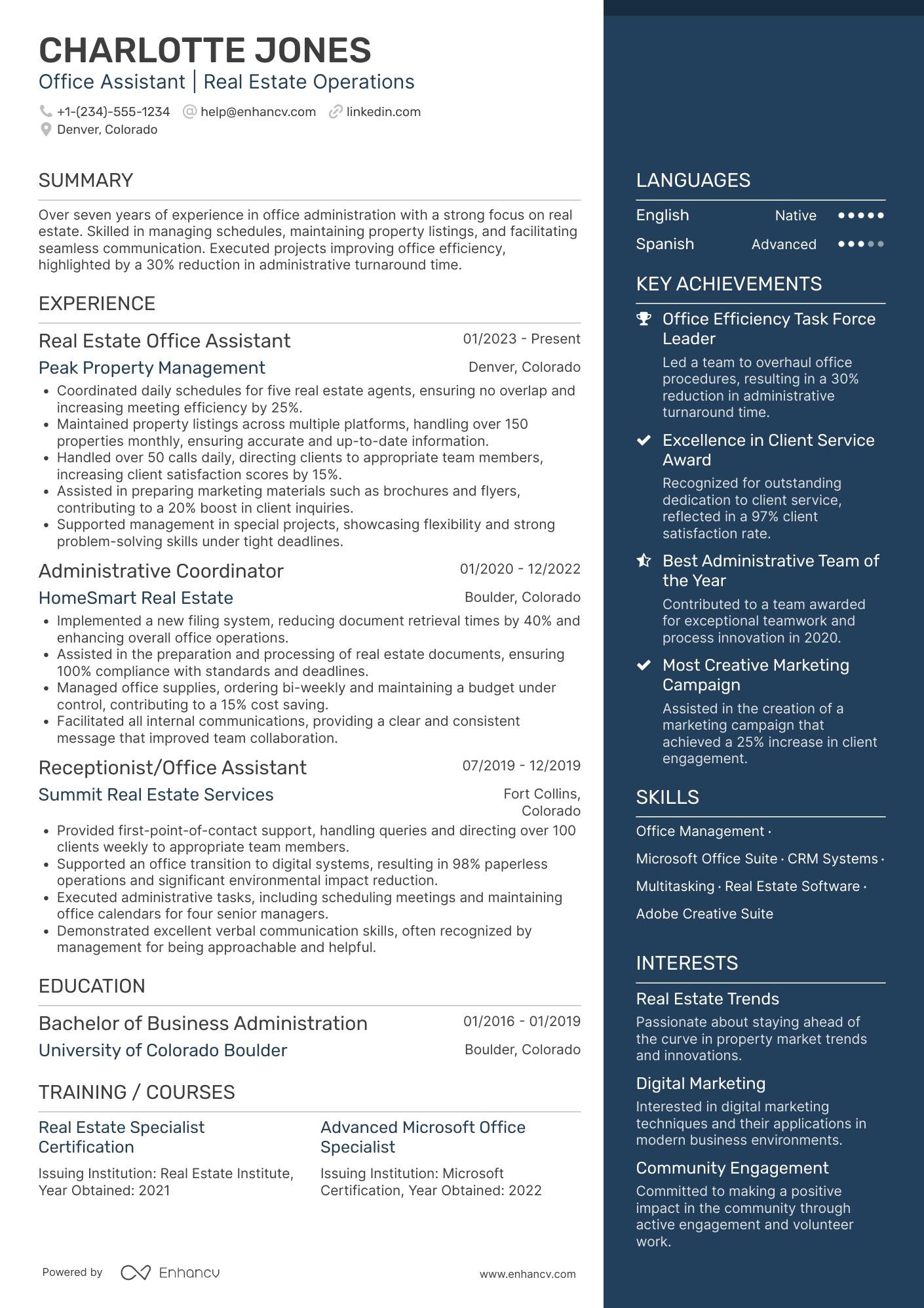A resume example of a Real Estate Office Assistant