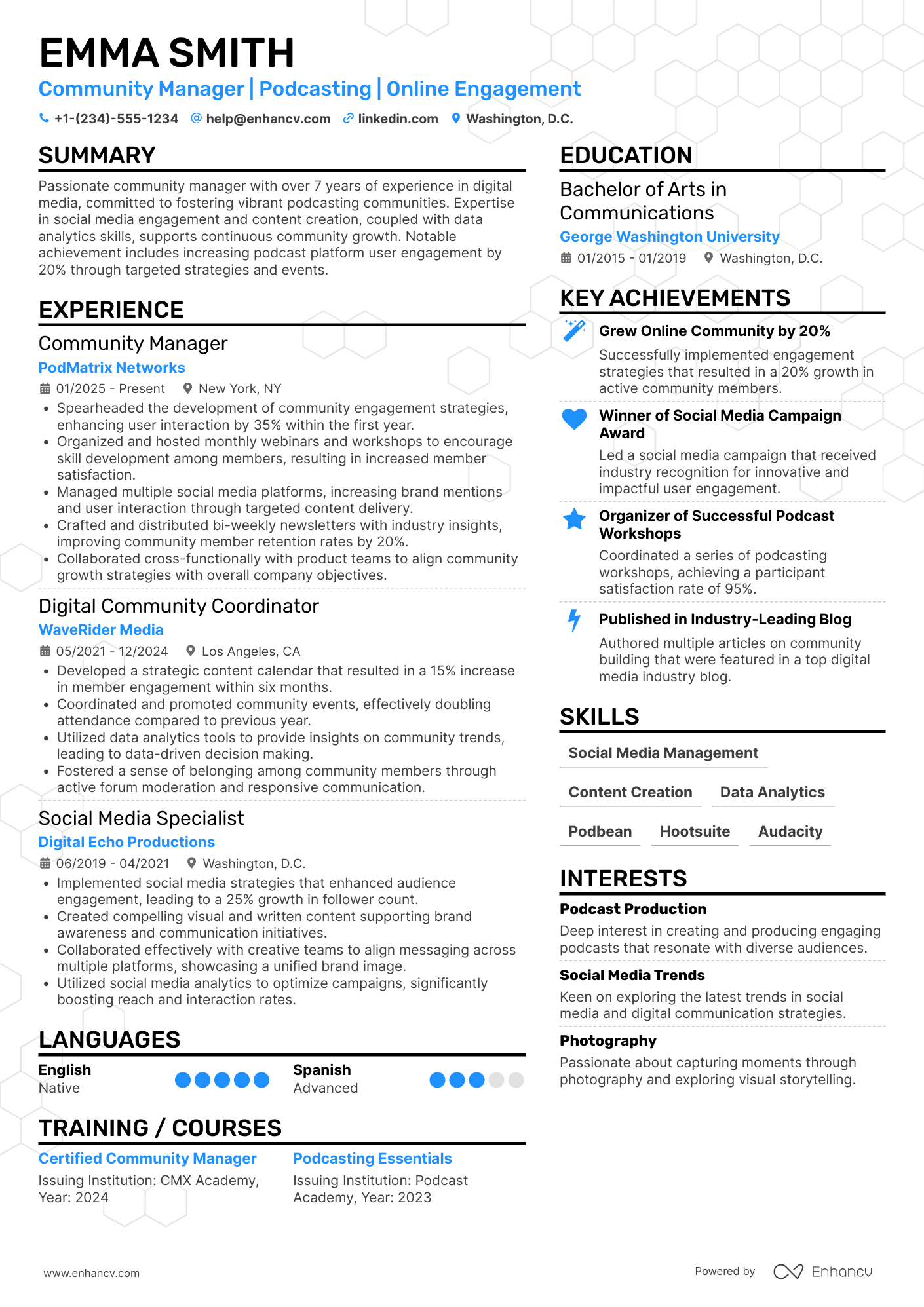 A resume example of a Podcaster Community Manager