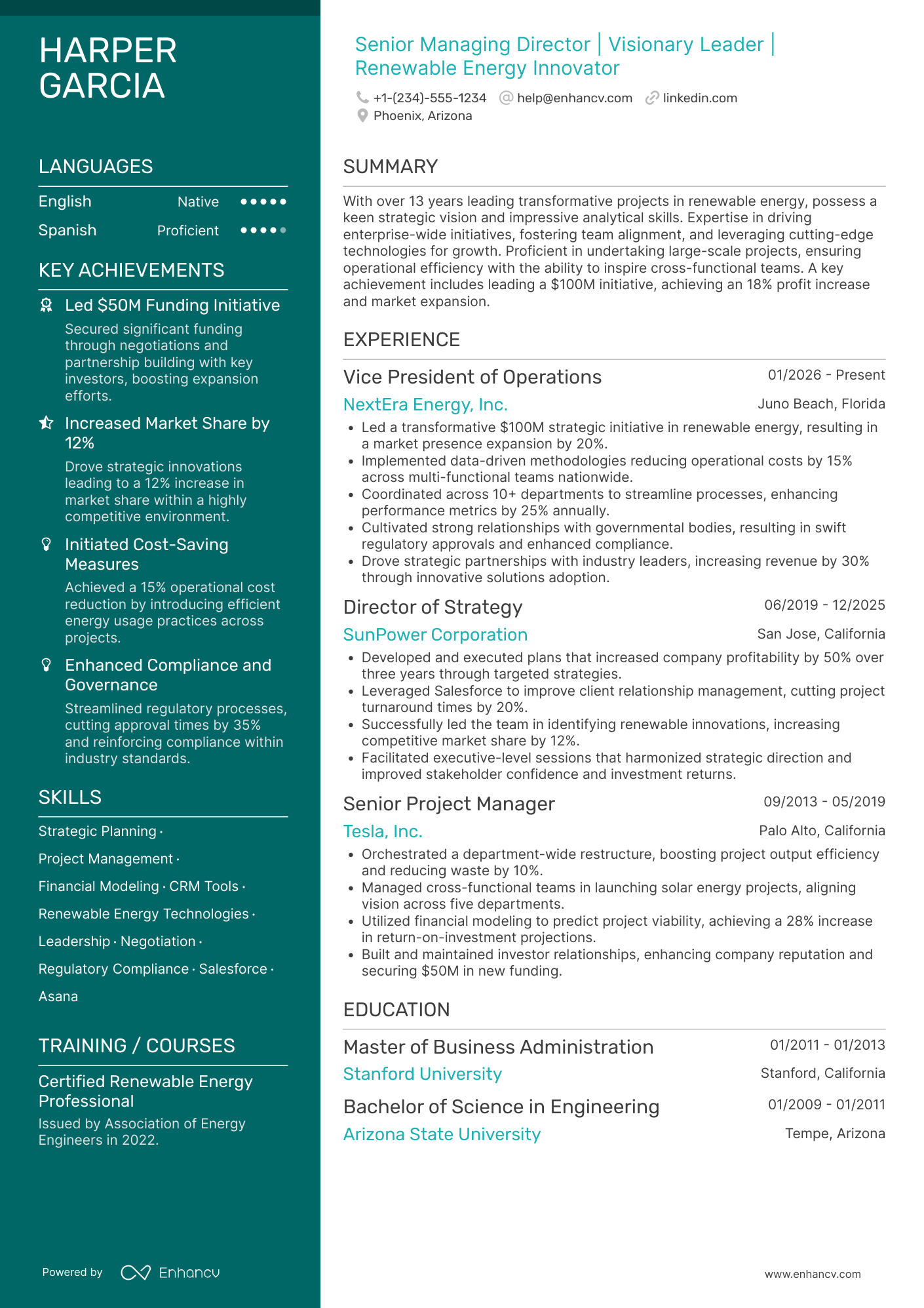 A resume example of a Senior Managing Director