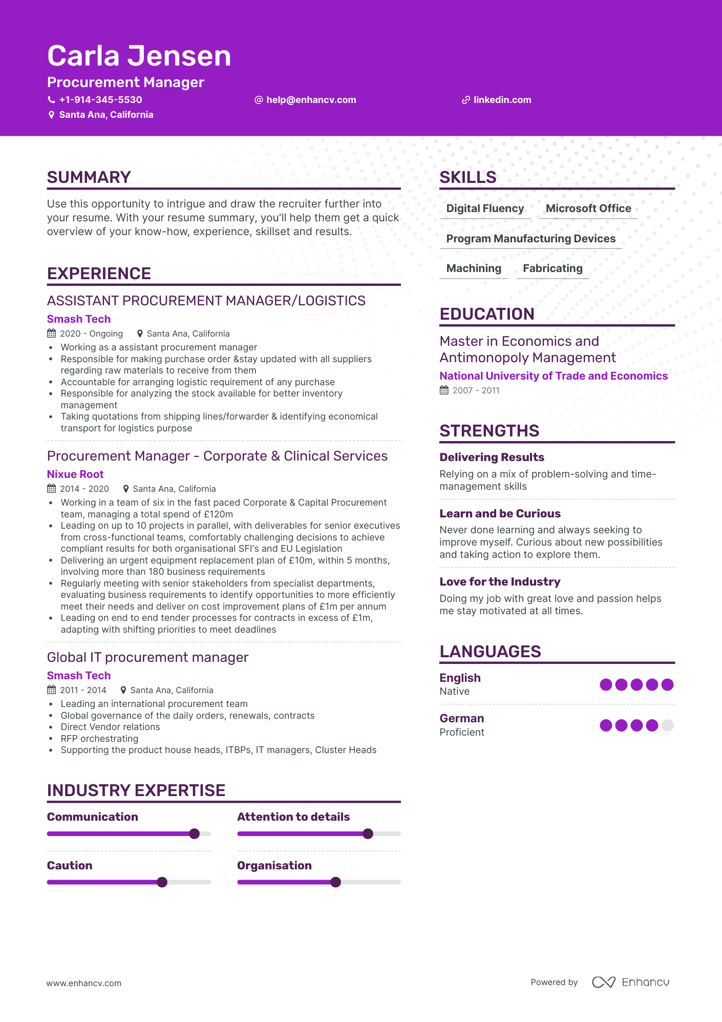 Procurement Manager Resume Examples & Guide For 2023 (layout, Skills 