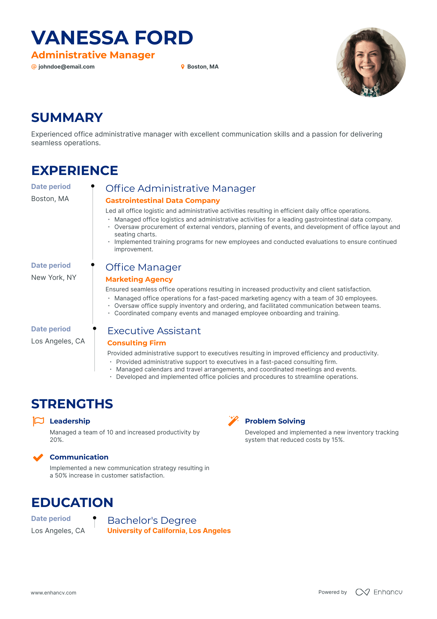 Timeline Administrative Manager Resume Template