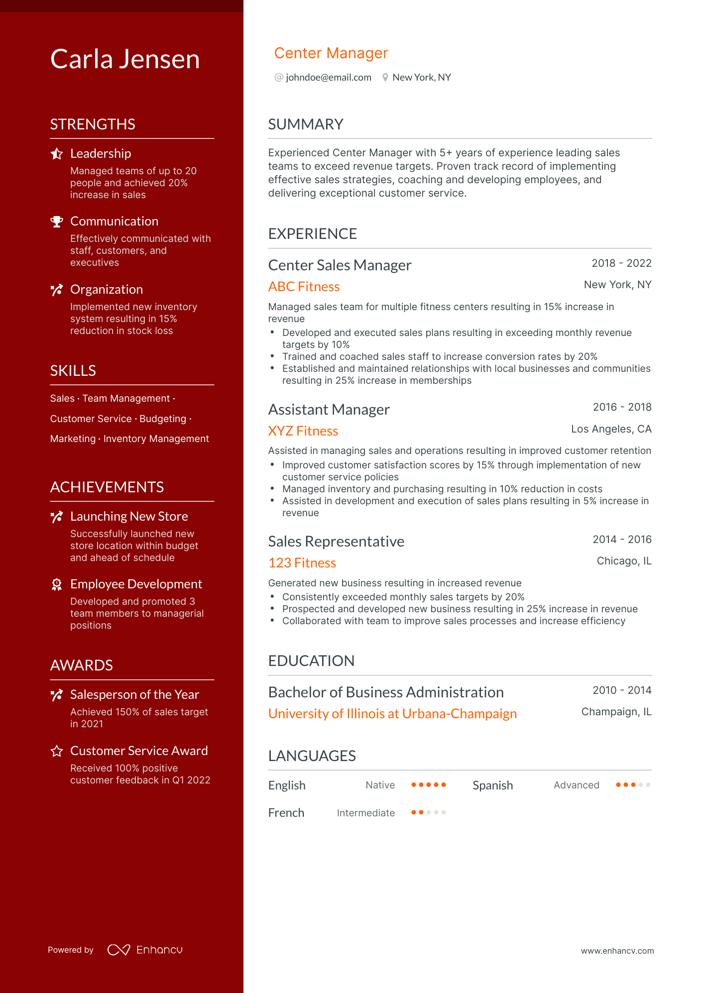 Polished Center Manager Resume Template