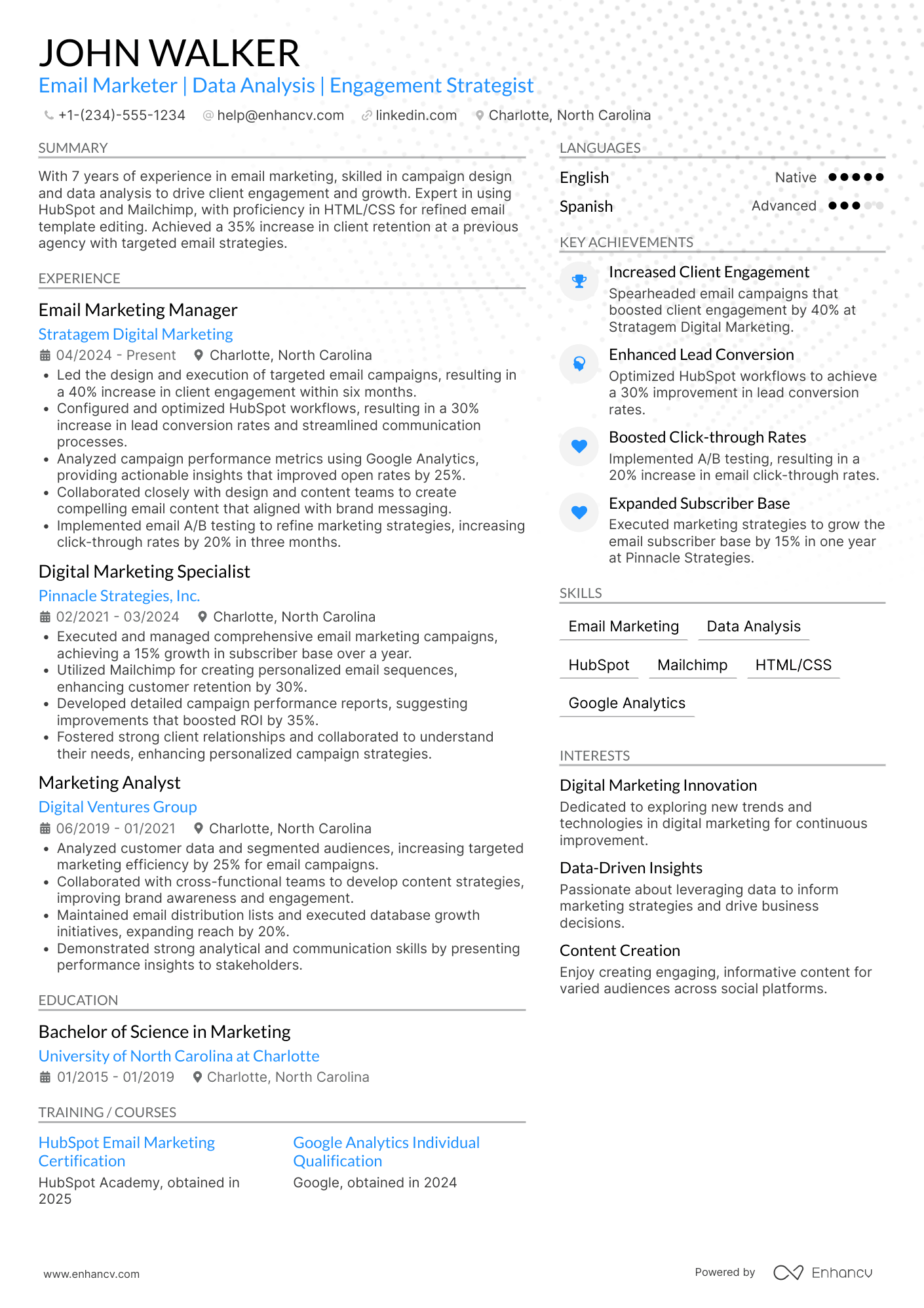 A resume example of a Email Marketing Specialist