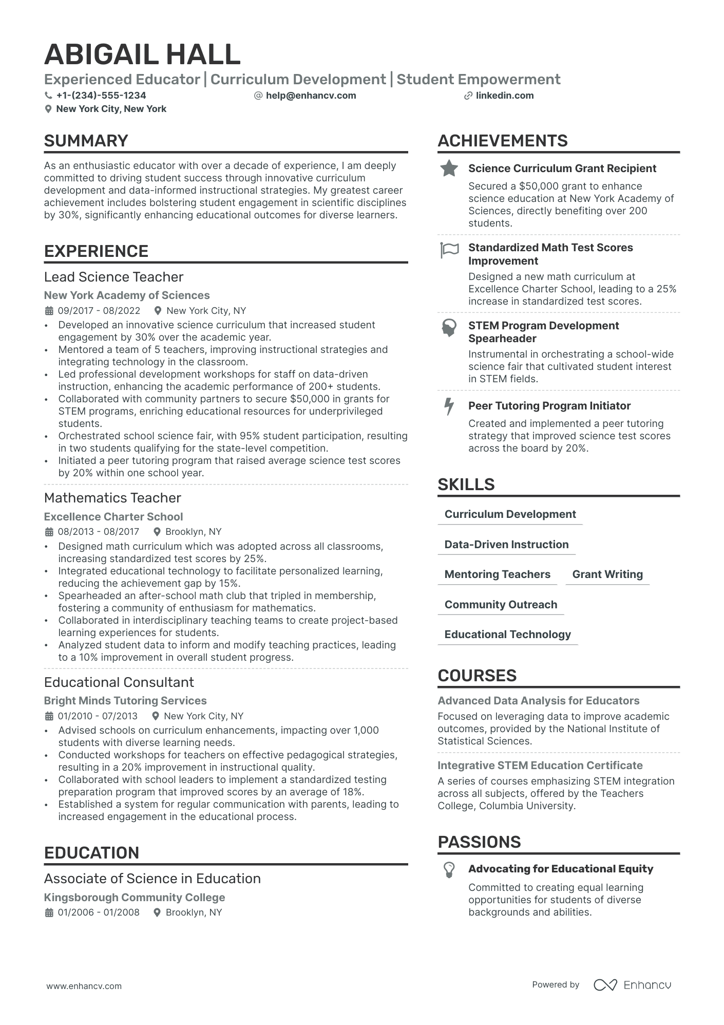 resume profile examples teacher