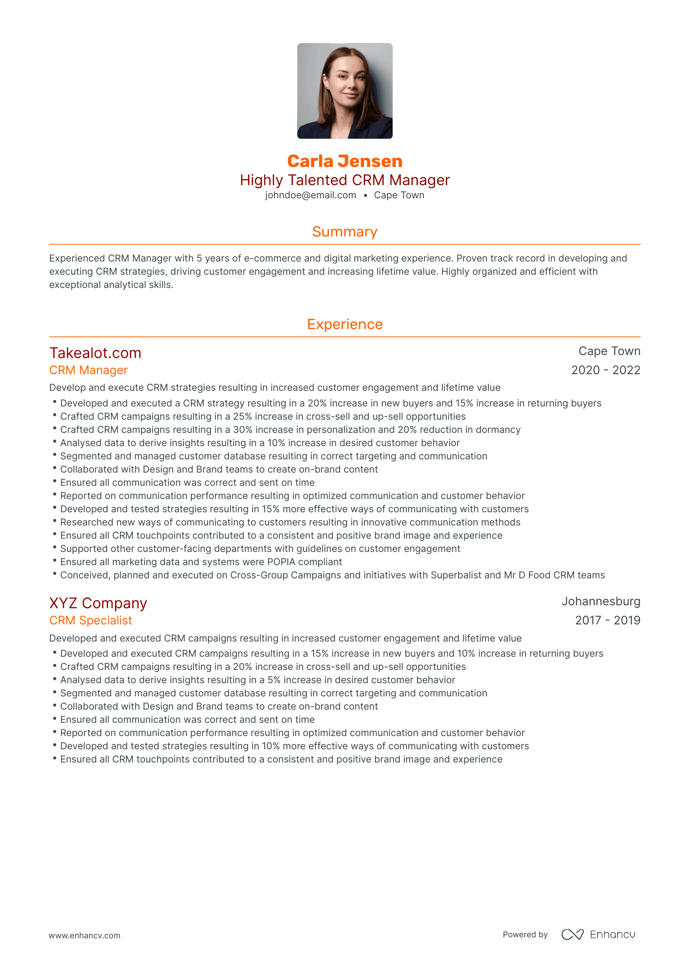 Traditional CRM Manager Resume Template