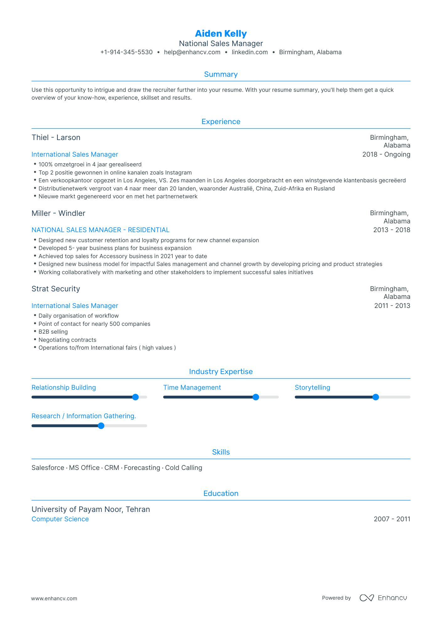 Traditional National Sales Manager Resume Template