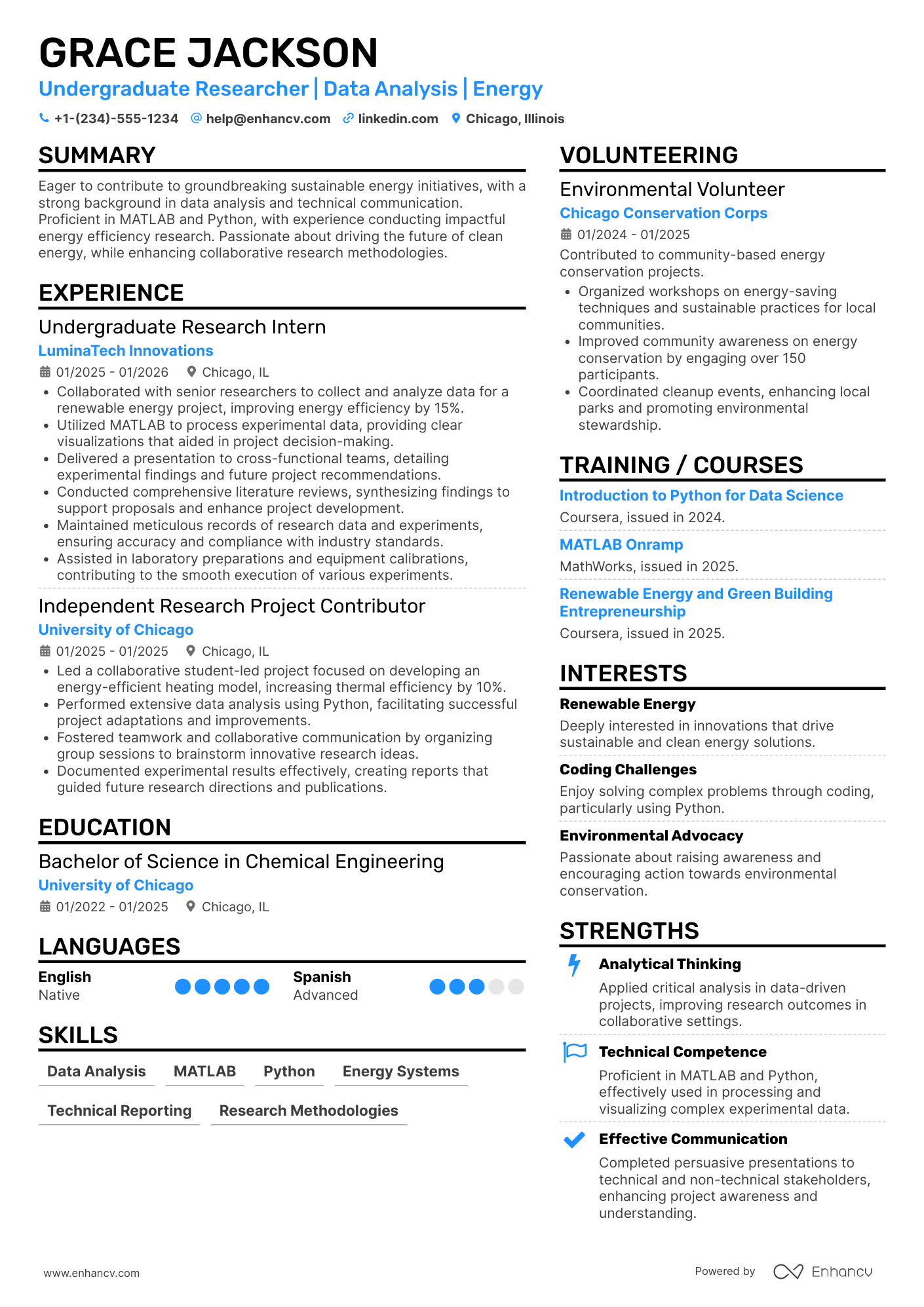 A resume example of a Undergraduate Researcher