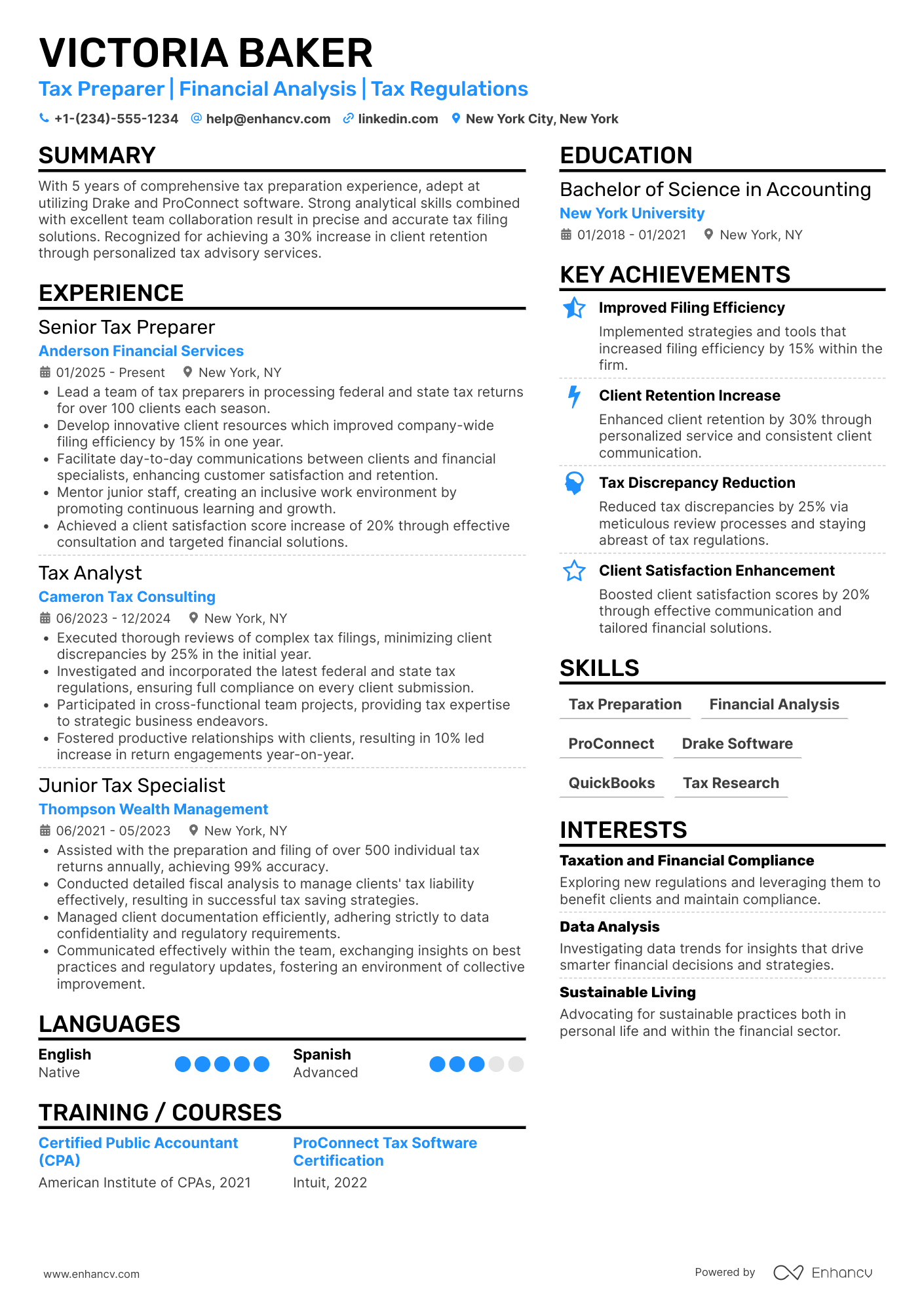 A resume example of a Tax Preparer