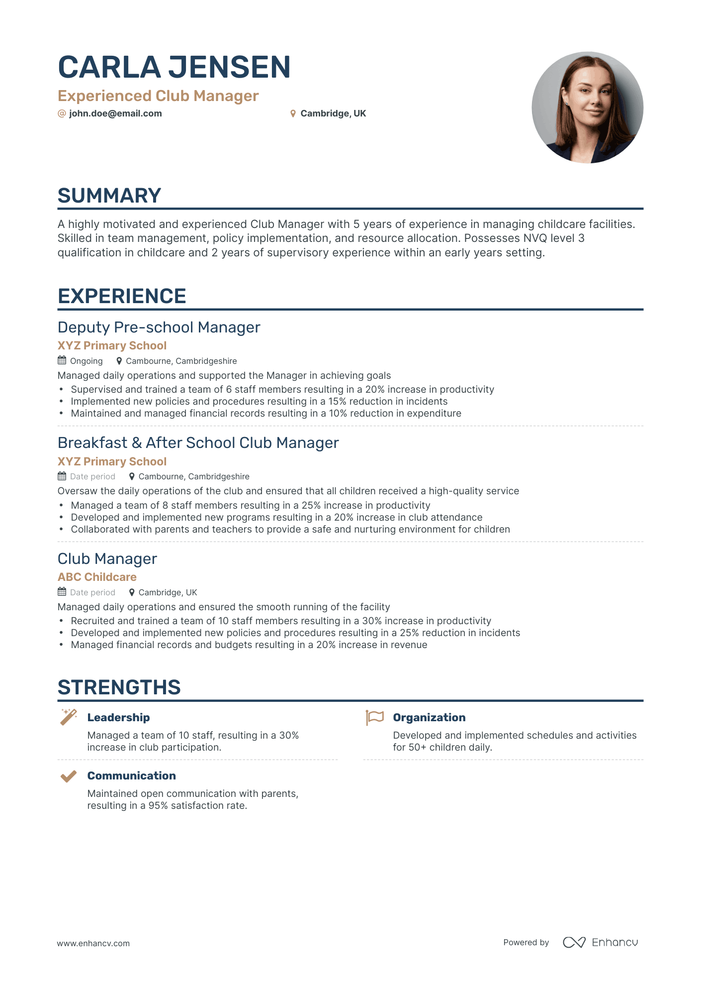 Classic Club Manager Resume Template