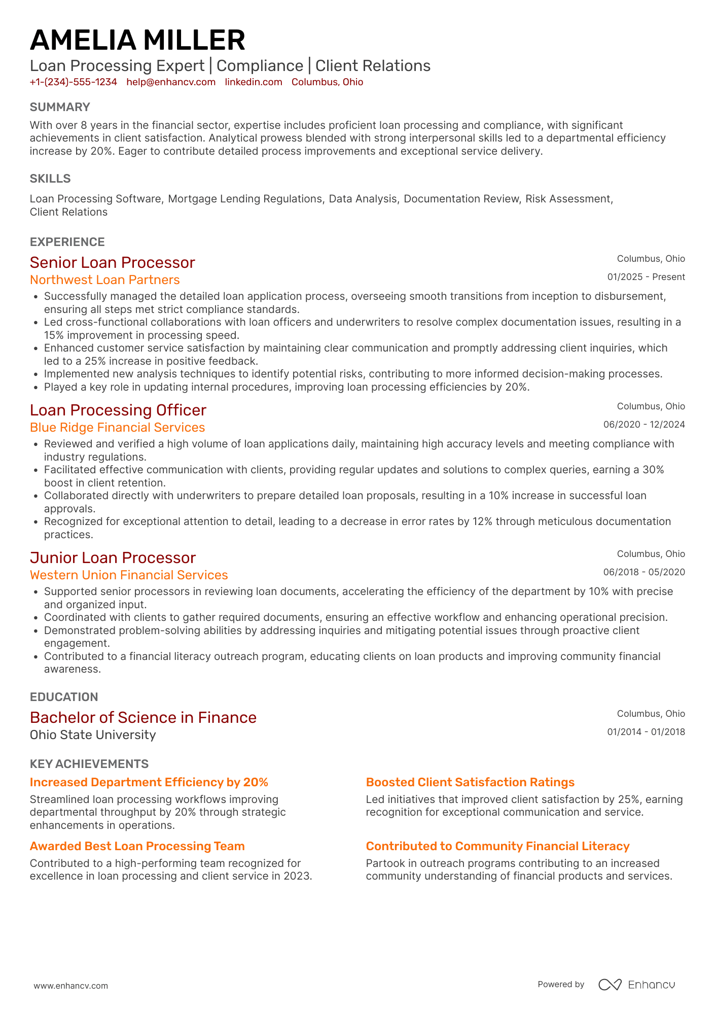 A resume example of a Loan Processing Officer