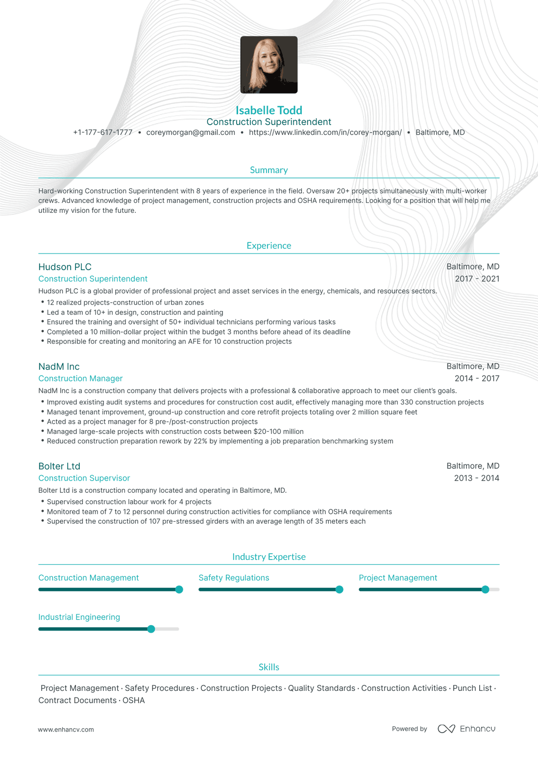 Traditional Construction Superintendent Resume Template