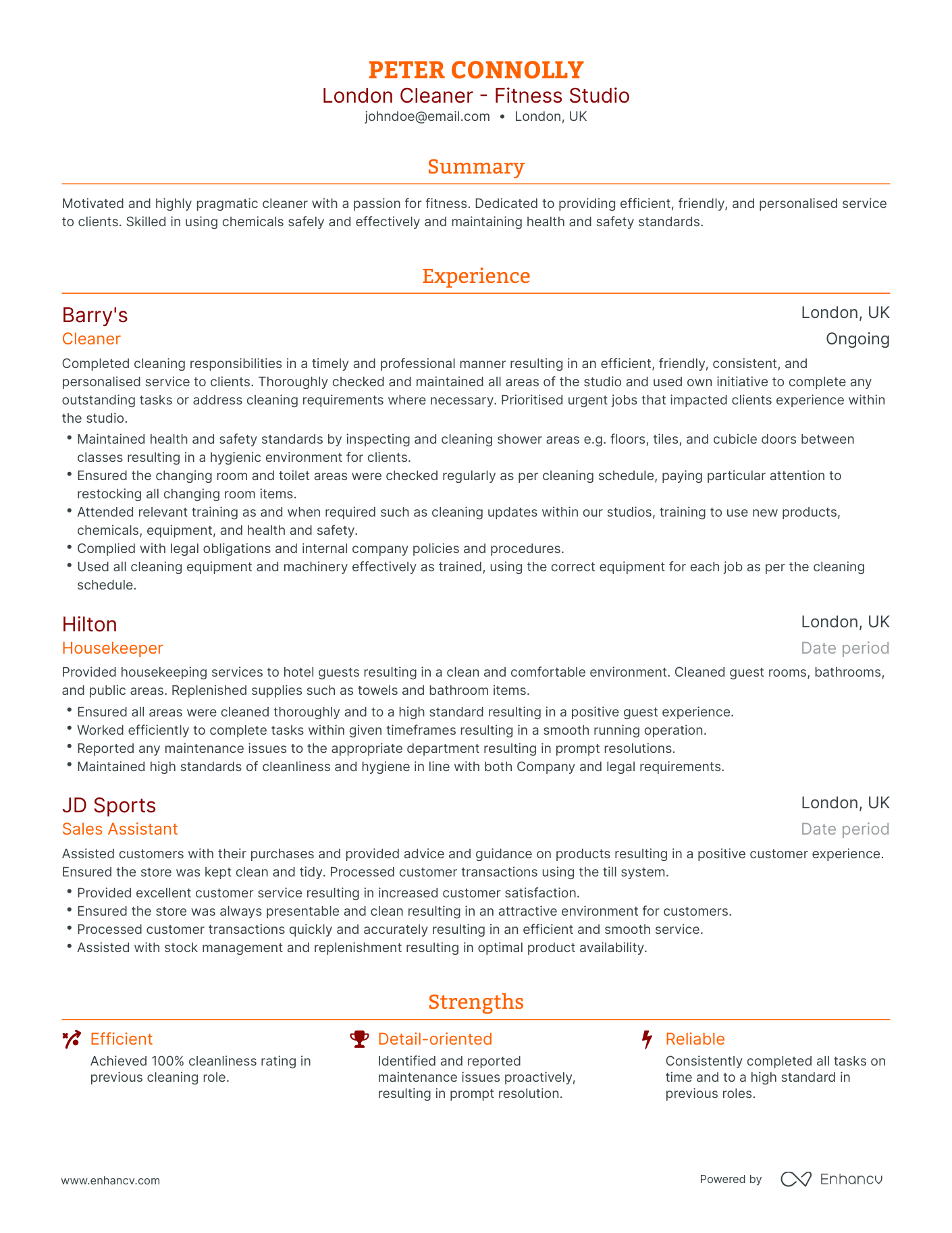 Traditional Gym Resume Template