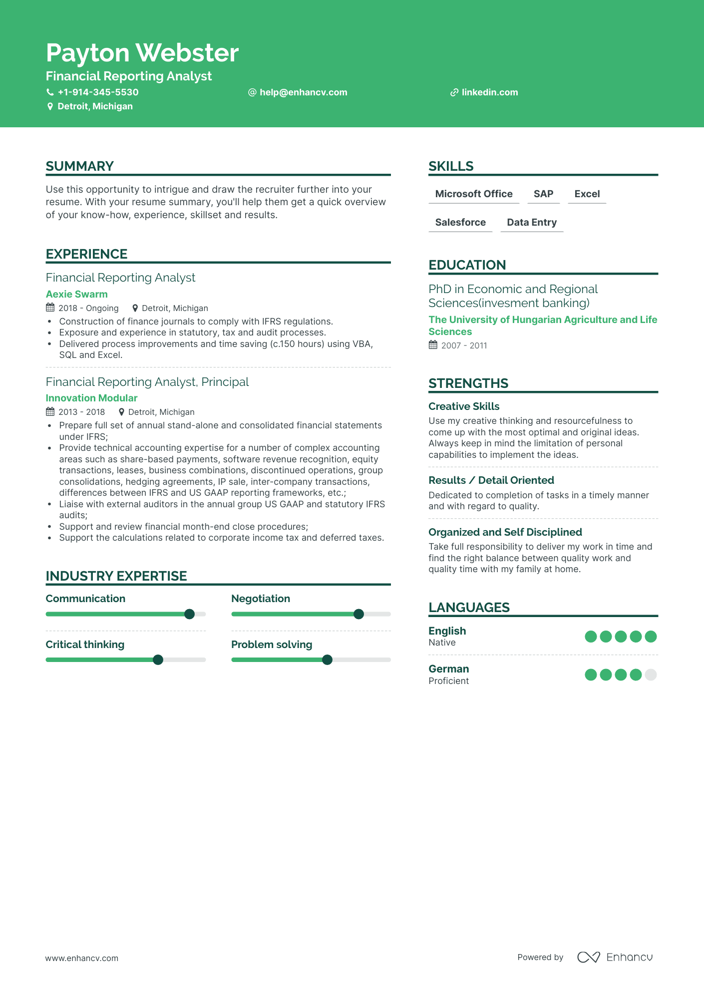 Creative Financial Reporting Analyst Resume Template