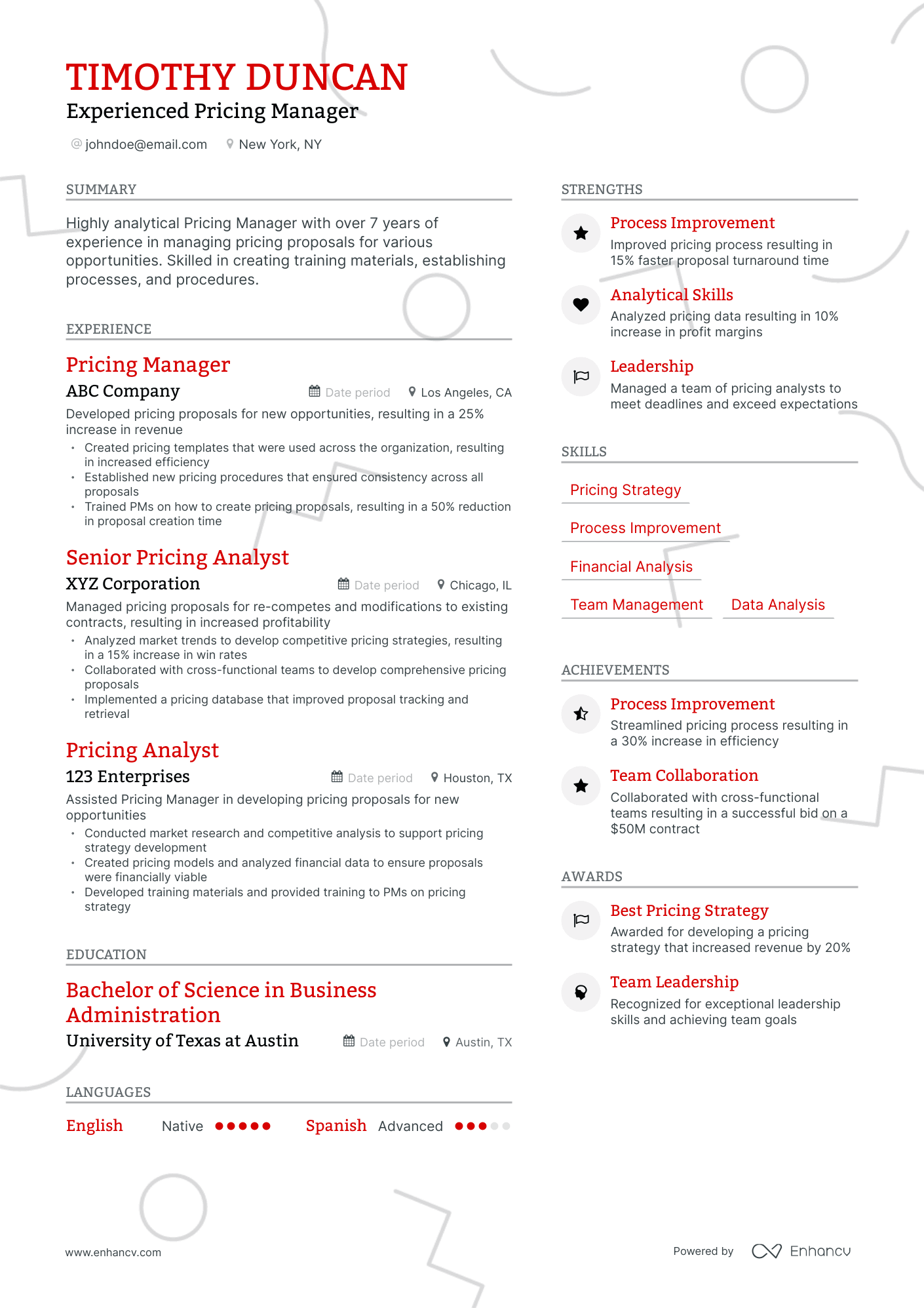 Modern Pricing Manager Resume Template