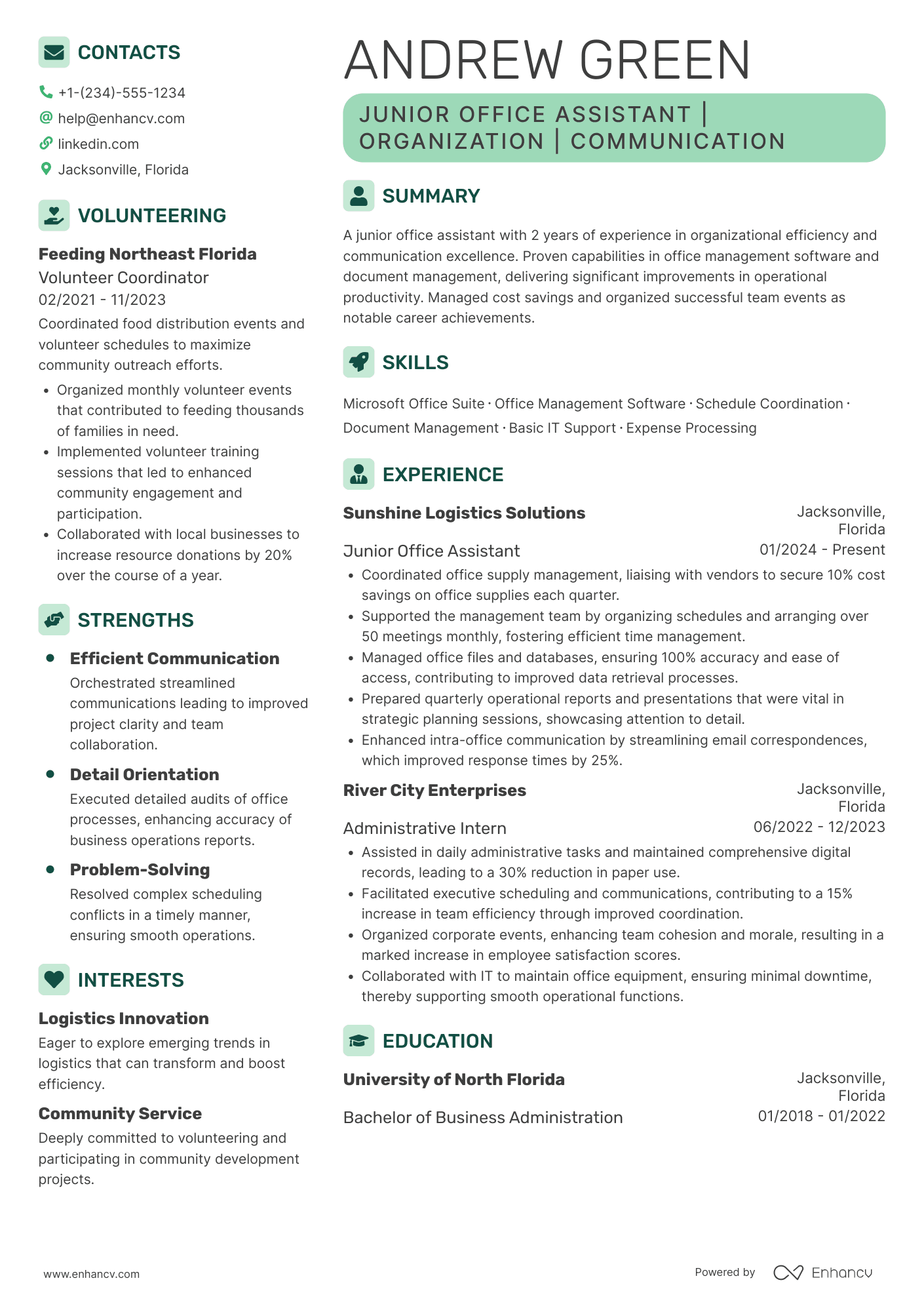 A resume example of a Senior Office Assistant