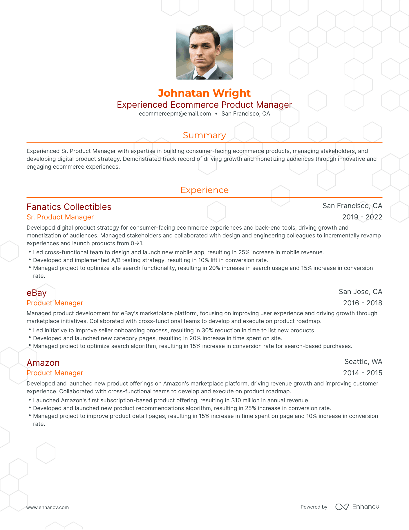 Traditional Ecommerce Product Manager Resume Template