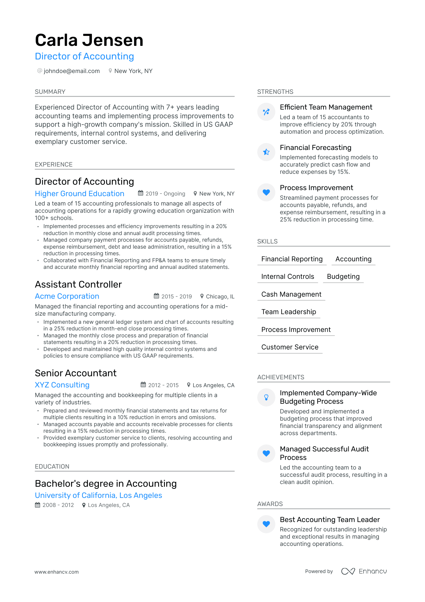 Modern Director Of Accounting Resume Template