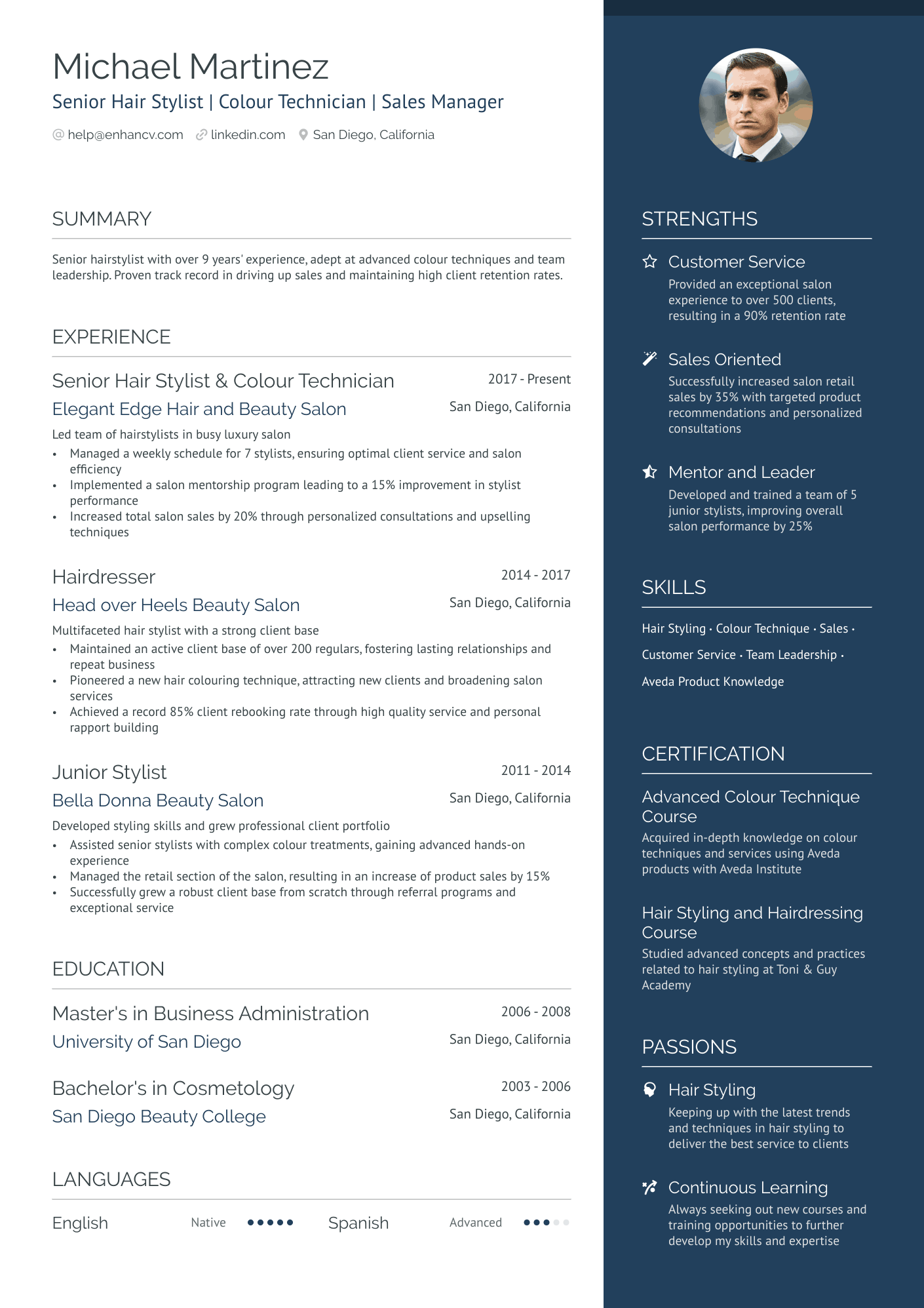 resume example for hair stylist