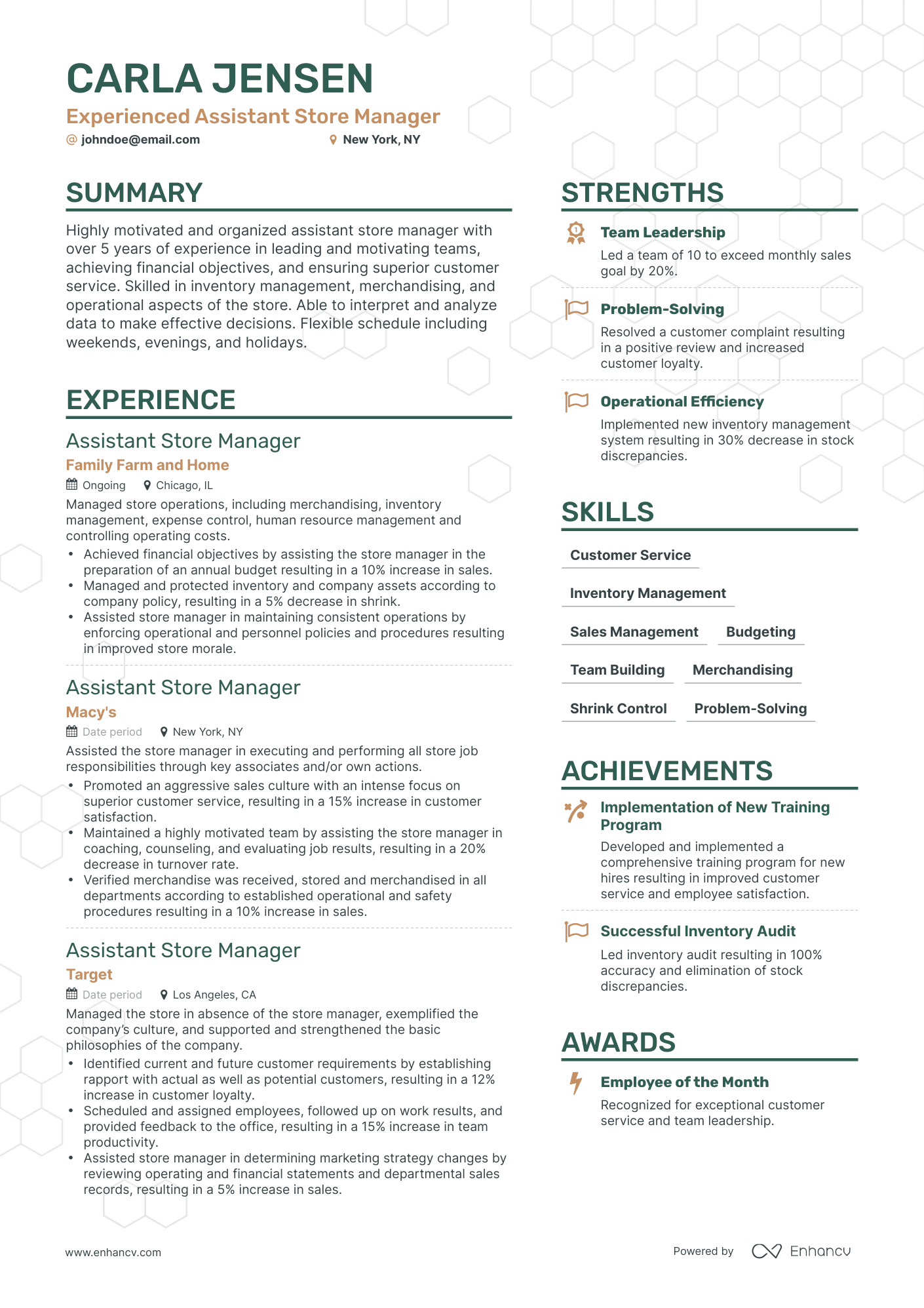 Simple Assistant Store Manager Resume Template