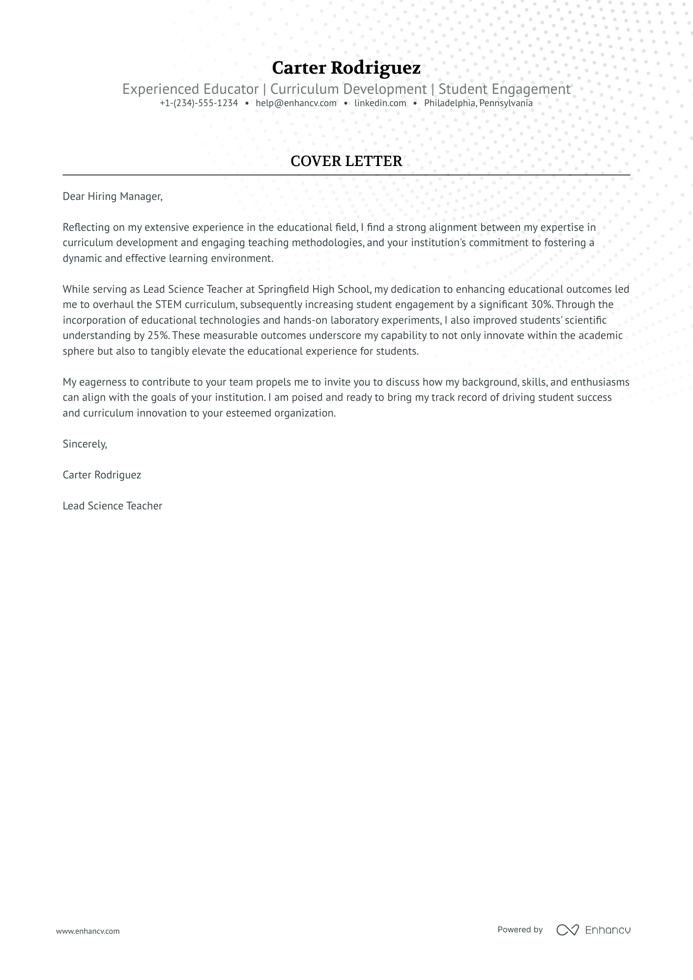 cover letter for teaching template