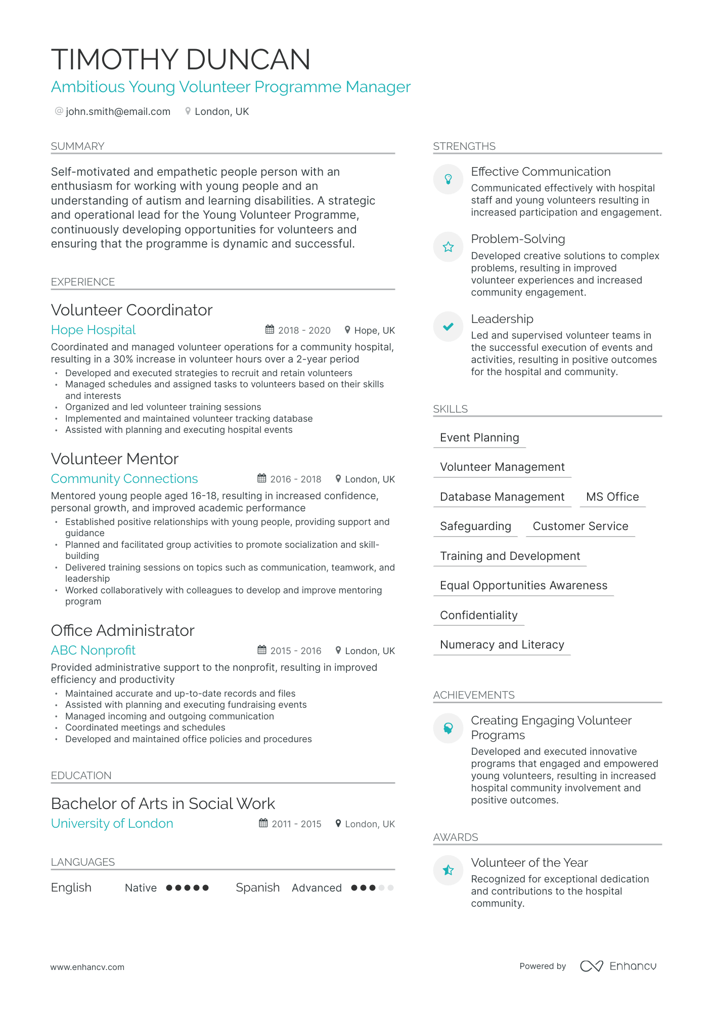 Modern Hospital Volunteer Resume Template
